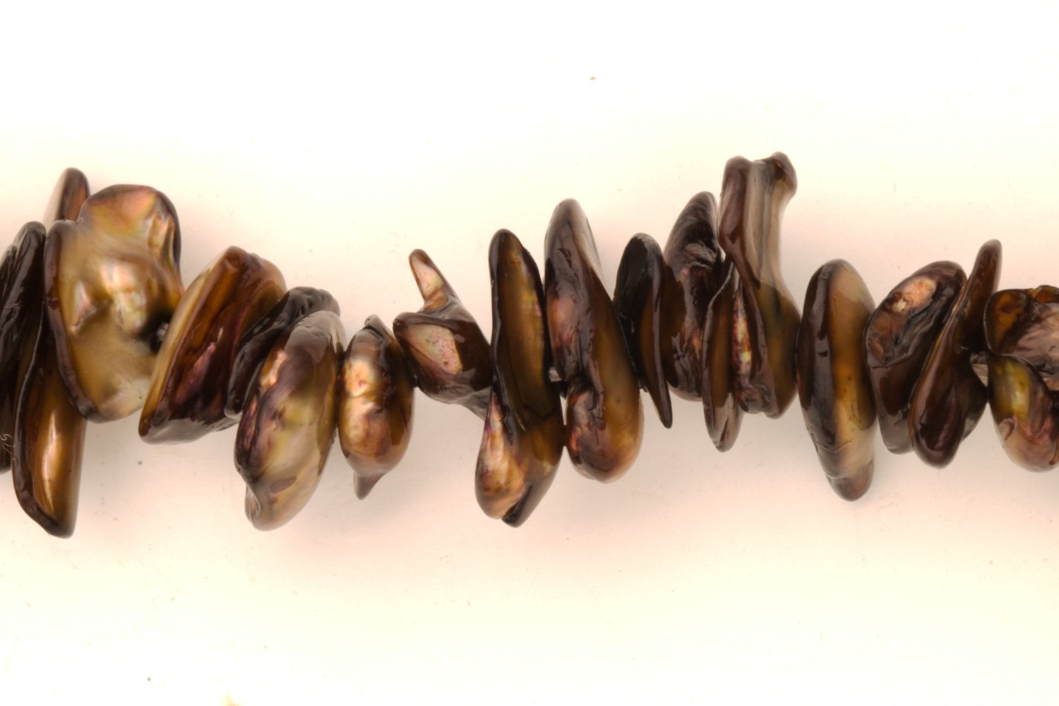 Spectrum Green Freshwater Cultured Pearls Natural Flat Baroque, D+ Graded, 11x2x8mm (Approx.), 15.5Inch Strings/182Pearlsx2