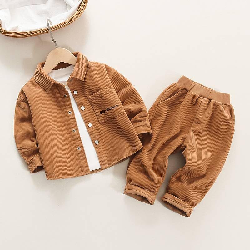 Baby Boys Corduroy Material Fashion Clothes Sets Long Sleeved Jacket+Long Pants Casual 2pcs Clothing Suit image 4
