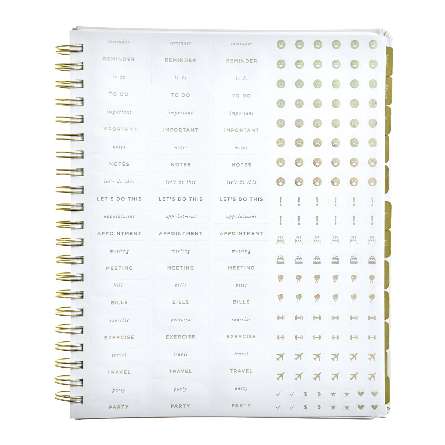 russell+hazel Agenda settimanale 2026, copertina in pelle vegana nera con dettagli in lamina d'oro, 190 adesivi in alluminio, tasca su entrambi i lati, 23,2 x 28,6 cm, 1 pezzo (105849)