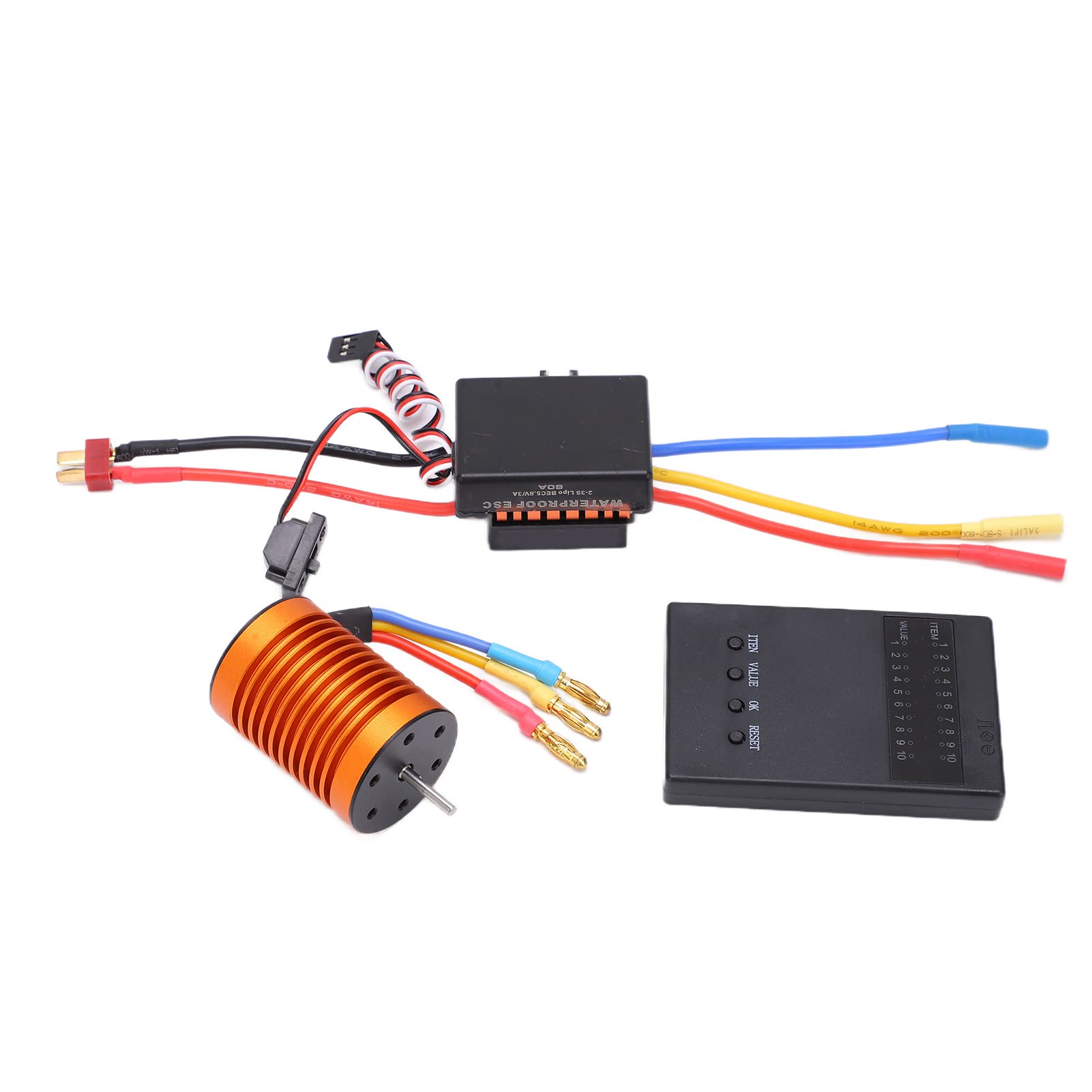 Keenso Juego de Motor sin Escobillas RC, Motor sin Escobillas F540 4370KV con ESC Impermeable de 60 A, Diseño de Aleación de Aluminio de 4 y 12 Ranuras, Tarjeta de Programación, para Actualización de