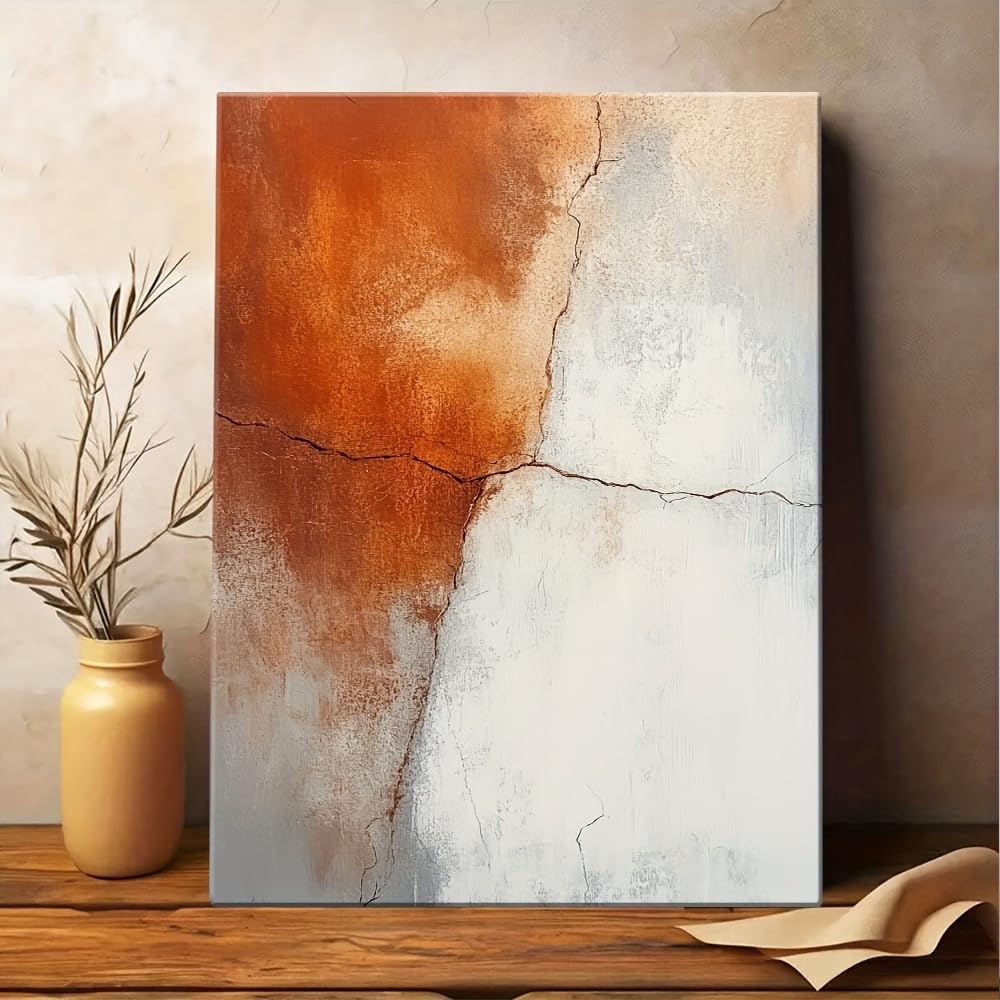 IXEHOH Cuadro Abstracto Terracota y Blanco Lienzo Decorativo Moderno Rústico Pintura Pared para Salón Dormitorio Oficina Arte de Pared Vertical Estética Cuadros y Carteles 70x100