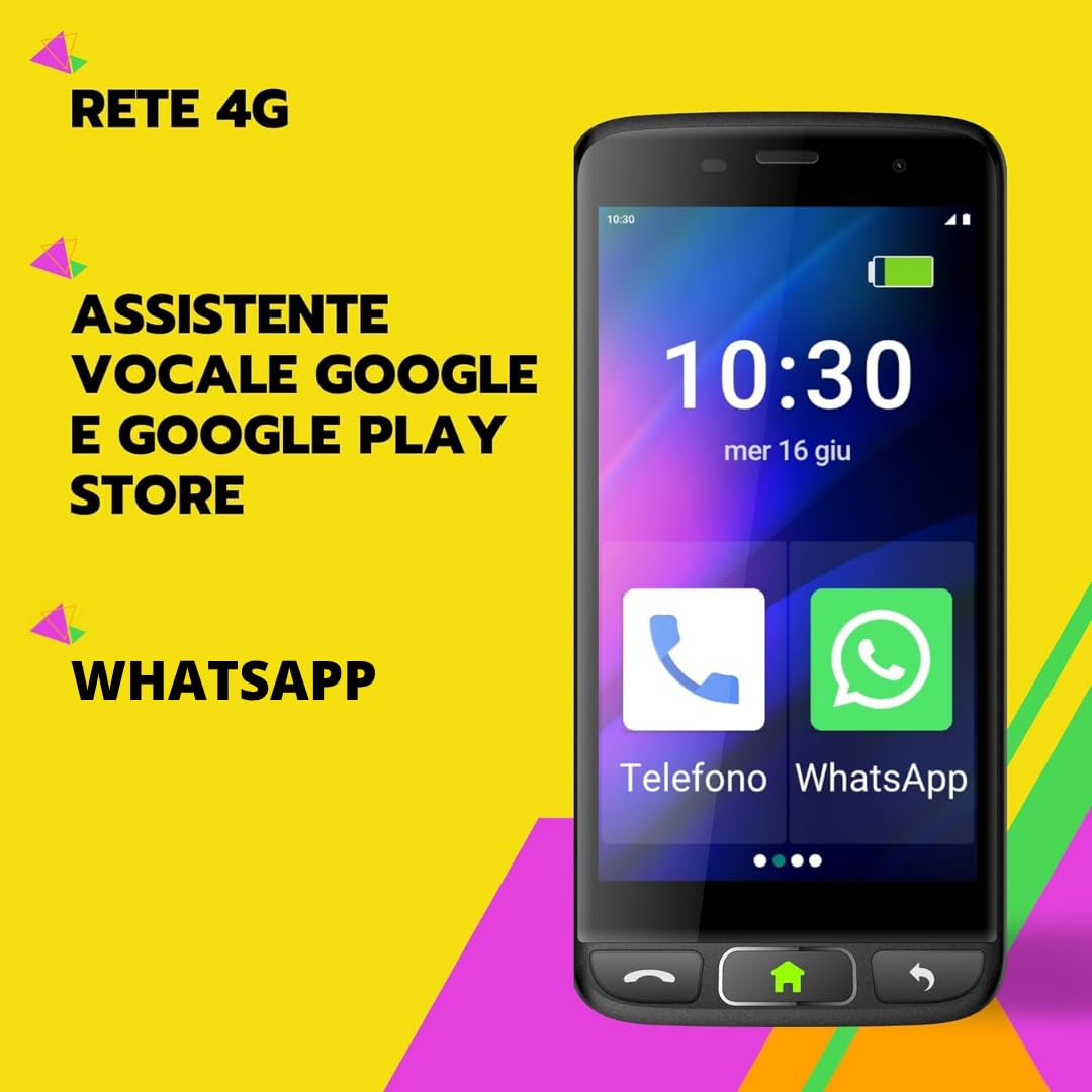 SAIET - Cellulare Smart Senior STS502 - Telefono Per Anziani 4G e Bluetooth -Tasti e Lettere Grandi - Smartphone con Whatsapp e SOS - Cover in Silicone Inclusa - Nero