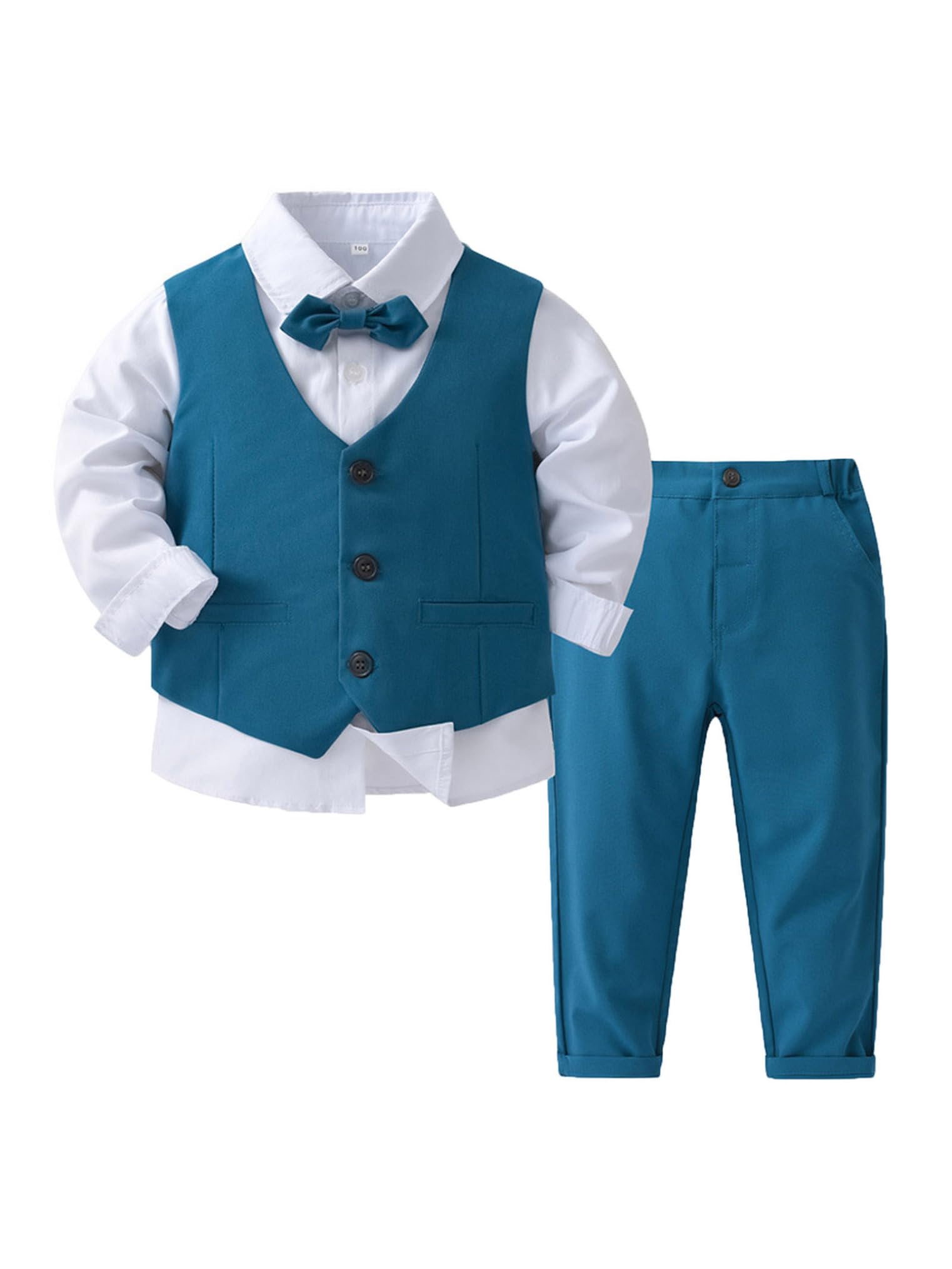 Freebily Traje Elegante para Bebé Niños Ropa Elegante para Boda Ceremonia Eventos Recién Nacido Conjuntos Traje 3 Pcs (Camisa Blanca+Chalecos+Pantalones Largos)