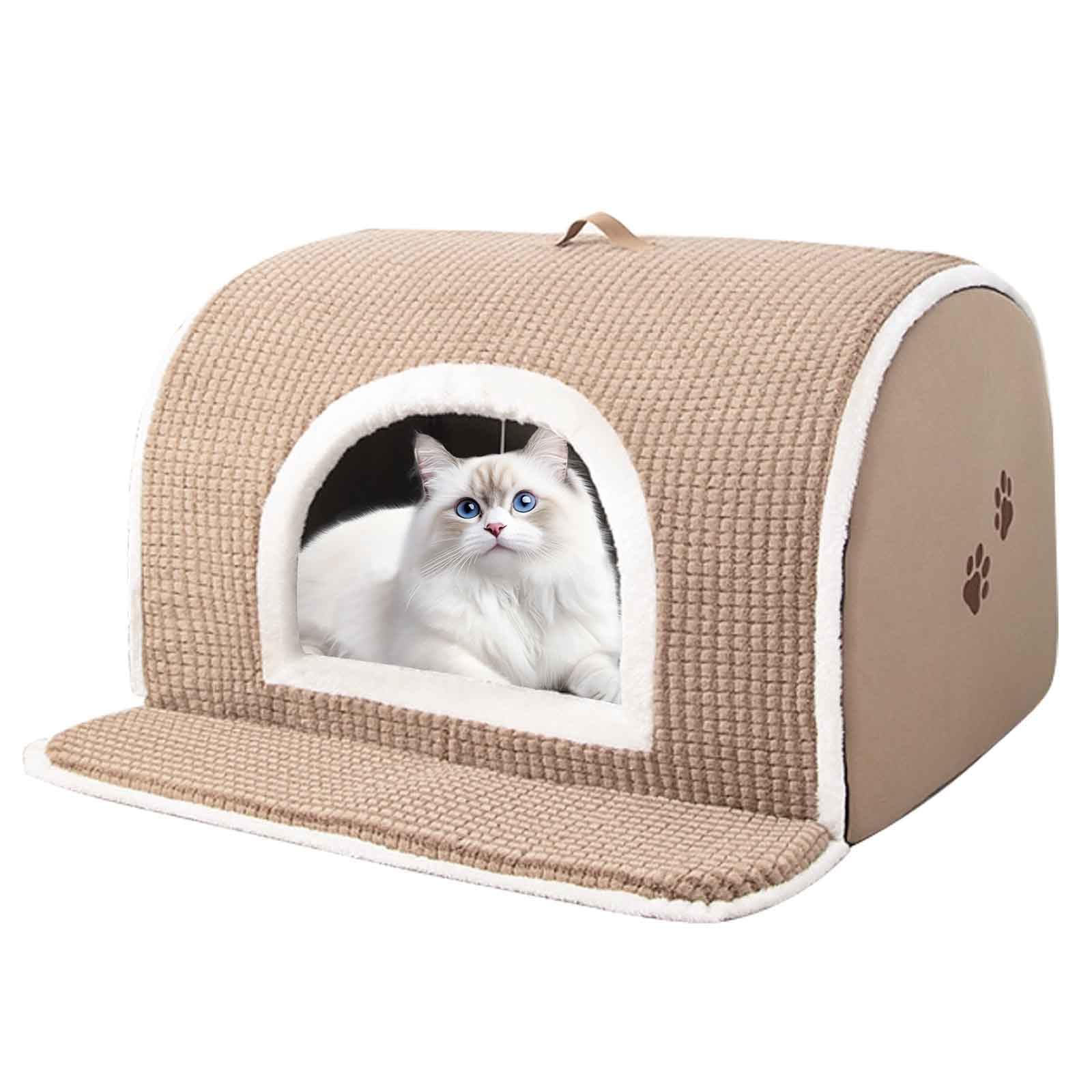 Cuccia per Gatti da Interno, Casetta per Gatti, Cuccia Gatto Chiusa Interno con Cuscino Imbottito Rimovibile E Lavabile, per Cani di Piccola E Media Taglia,Marrone,M