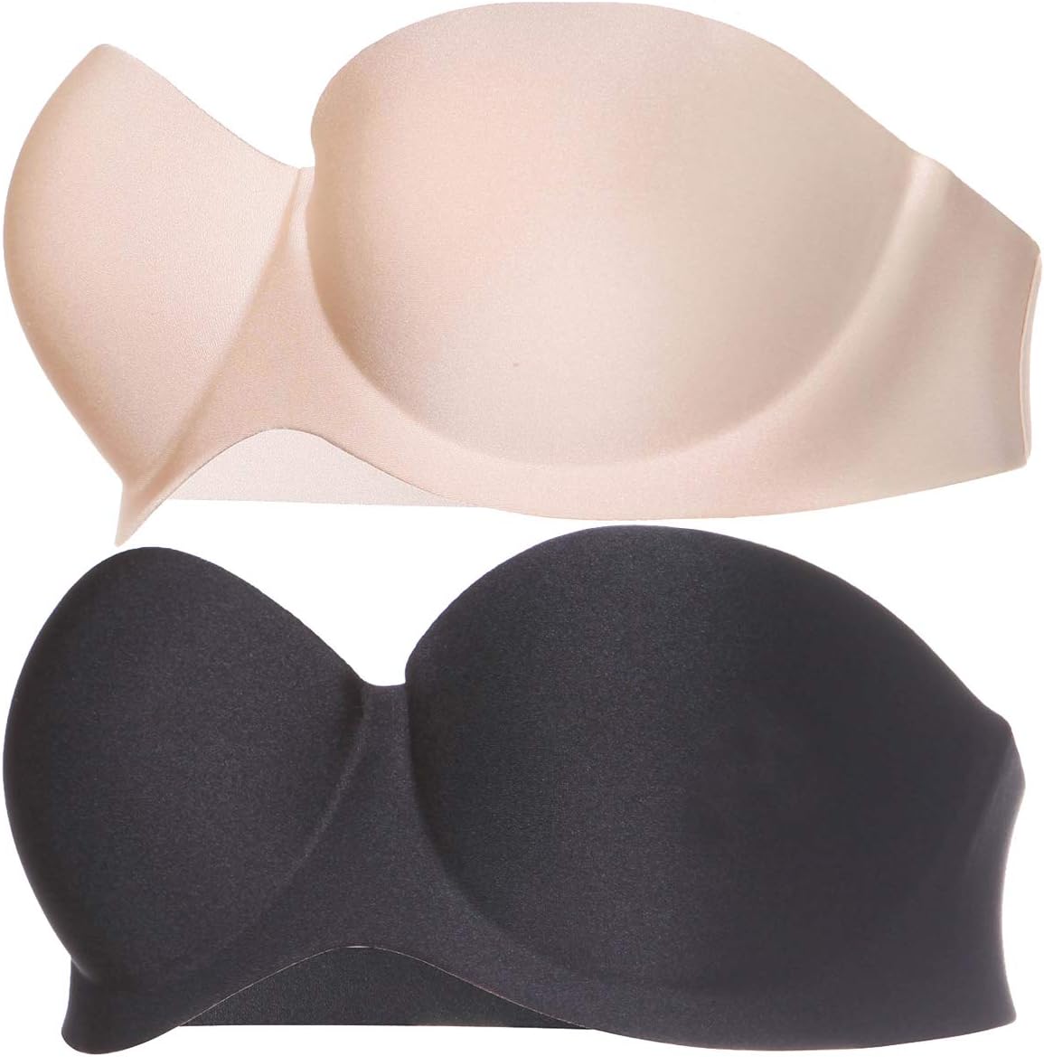 Wedding Party Bra Women 2Pack Strapless Push Up Backless Bra Lightly Padded (Black+Nude(Pack of 2), 34B fits 32B, 34A, 36A)
