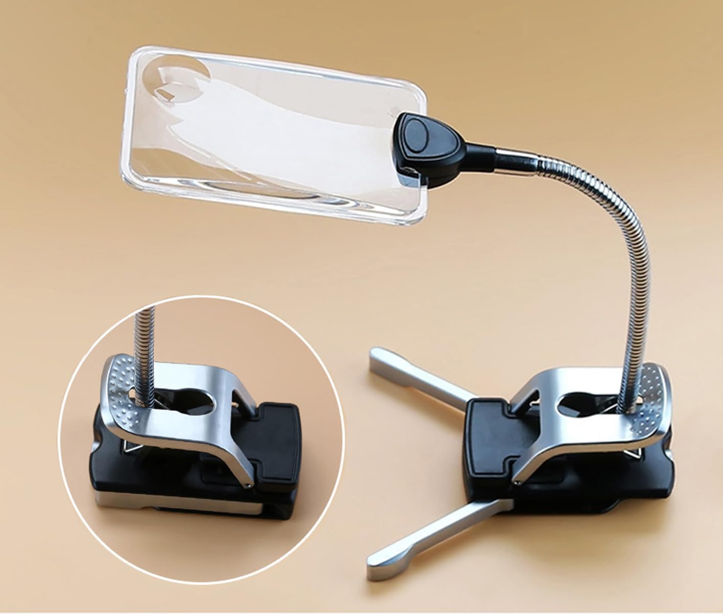 Meichoon Desktop Magnifying Glass with 2 LED Lights Lighting 2X 15X Magnification Stand can be Bent with The Bottom Clip Shrinkable Desktop Reading Newspaper for The Elderly