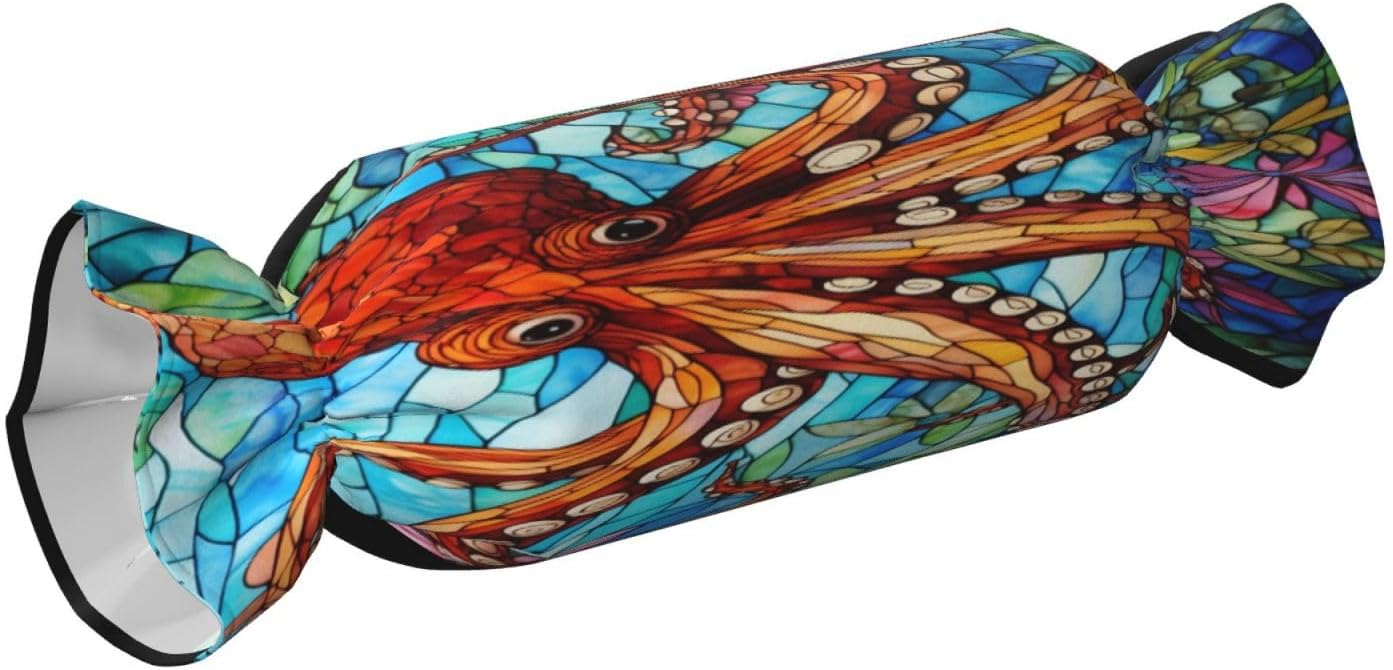 The Abstract Colored Octopus Cylindrical Pillow-Premium Bed Pillows, Side Sleeper Neck Support, Decorative Candy Design, Soft and Durable