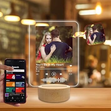 Custom Spotify Plaque Glass Art with Night Light, Personalized Spotify Glass Art Song Music Album Cover with Scannable Spotify Code Personalized Photo Gifts for Lovers and Friends