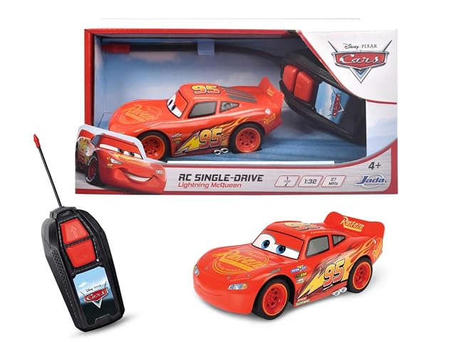 Jada Toys Coche Radio Control Cars Rayo Mcqueen Single Drive 1:32, 14 cm, Coche teledirigido Disney Pixar monocanal 27 MHz con Avance y Retroceso en Curva, a Partir 3 años (203081008ACT)