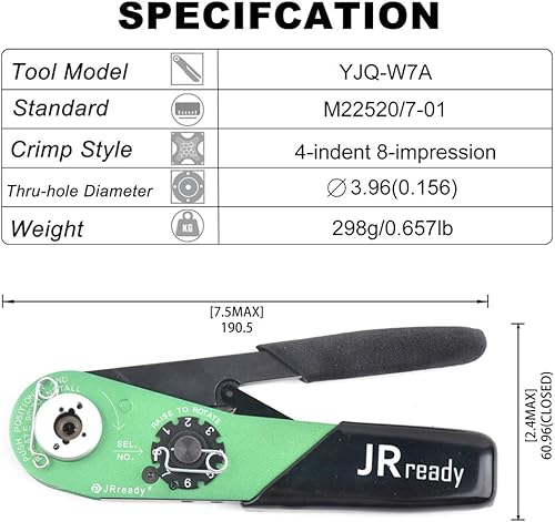 Miniatura 2 de JRready YJQ-W7A Aerospace PinSoc Herramienta de prensado de hendidura ajustable intermedia 16-28AWG