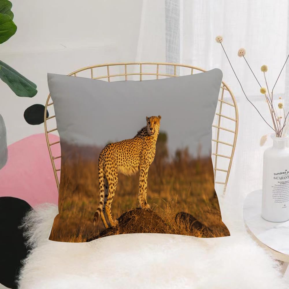 Hyosxw Safari, African Wild Animal Cheetah Standing - A1 Cushion Cover,Throw Pillow Case Home Decorative For Living Room Bedroom Sofa Chair 18X18 Inch,Safari, African Wild Animal Cheetah Standing On The Termite Mound,Pillowcase 45X45cm