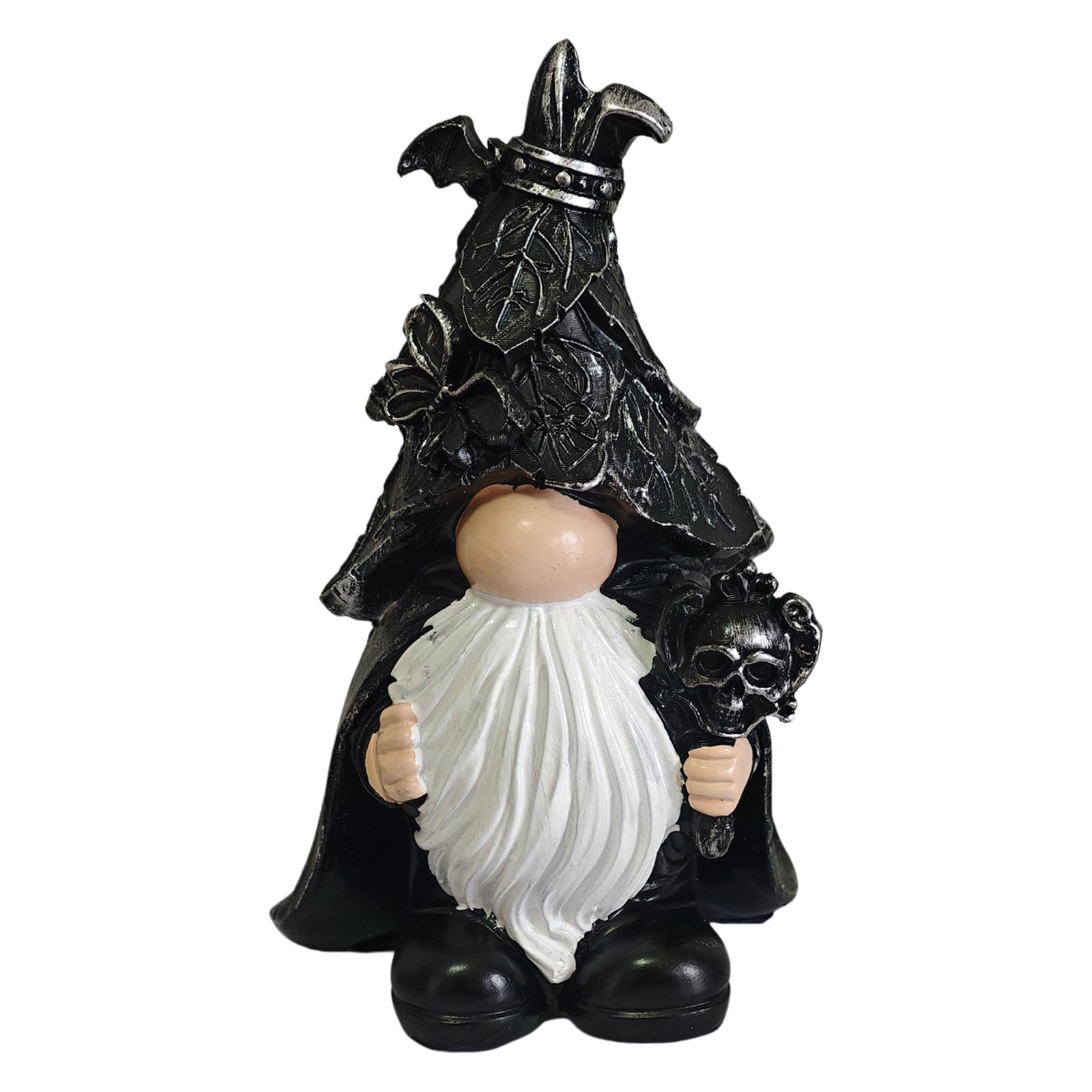 Halloween Resin Horror Gnome Figurine with Skull & Bat Decorative