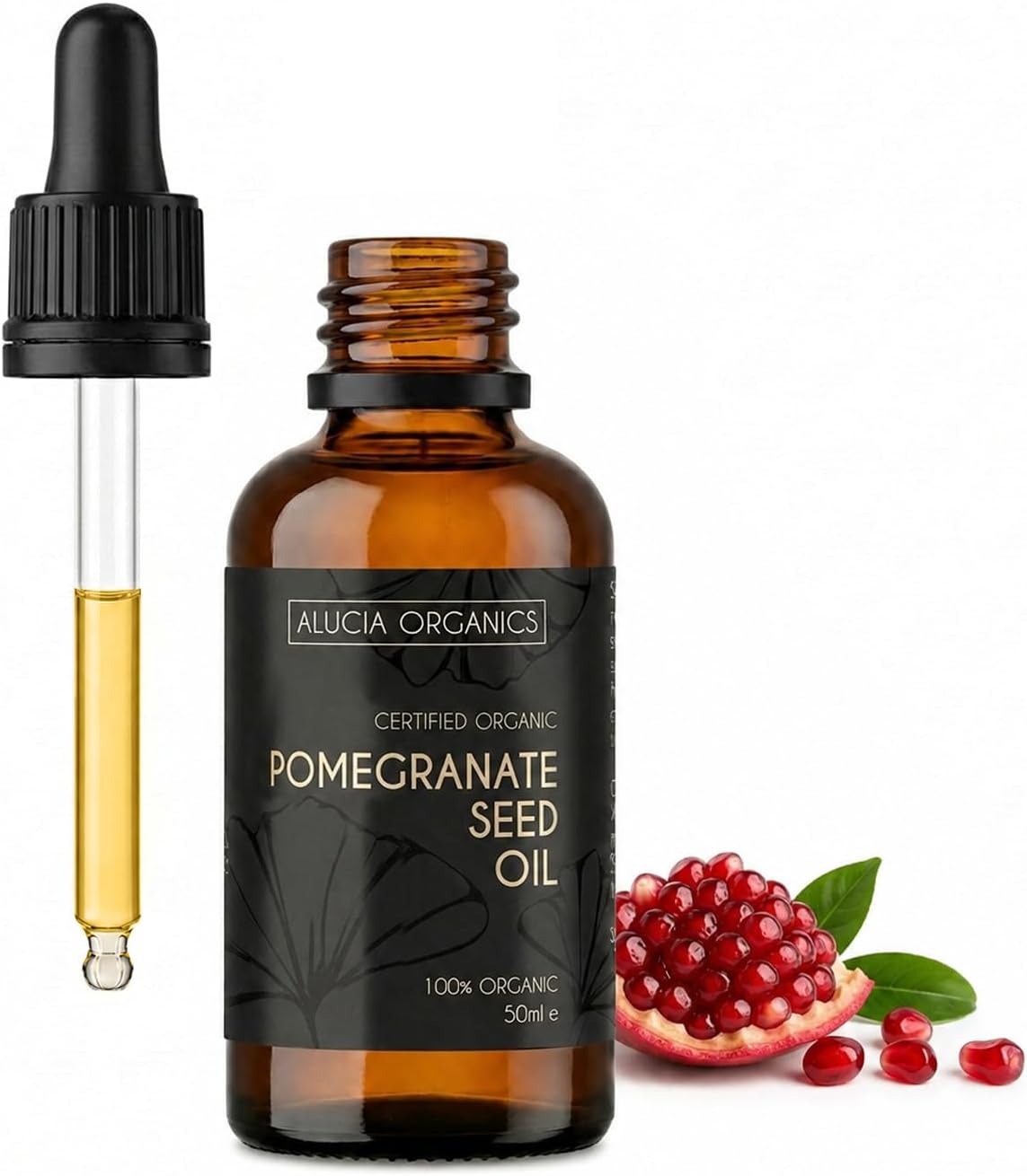 Pure Organic Pomegranate Seed Oil 50ml - Certified Organic Cold Pressed Pomegranate Carrier Oil for Hair Skin Nails & Body, Vegan Cruelty-Free, Nourishing Facial, Hair & Body Massage Use