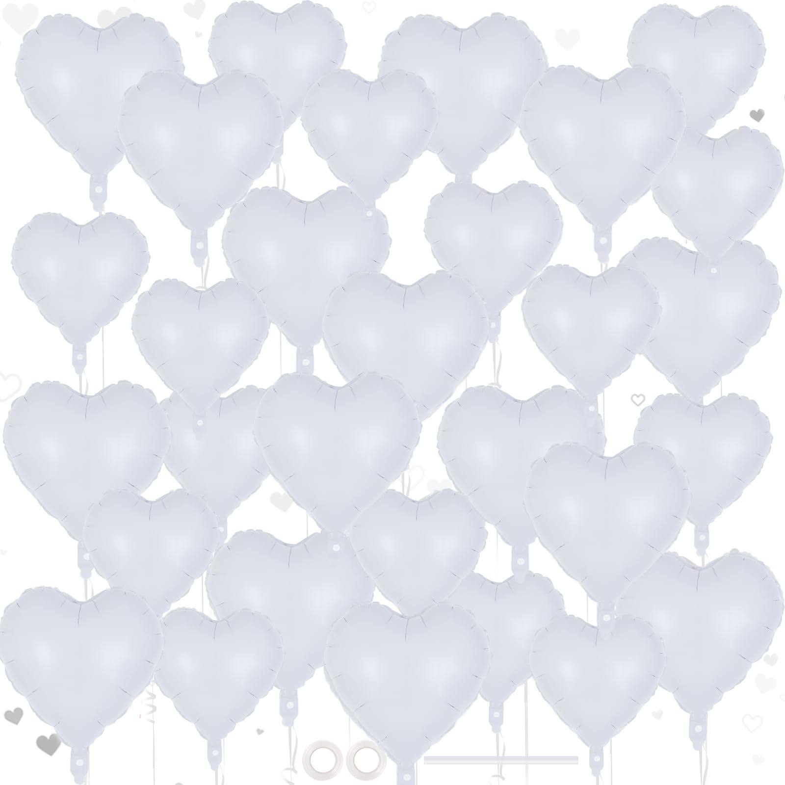 50 Pcs White Heart Balloons,5 Inch and 10 Inch Heart Foil Balloons Love Balloon Valentine Balloon for Birthday Party Wedding Engagement Party Baby Shower Valentine Day Decorations