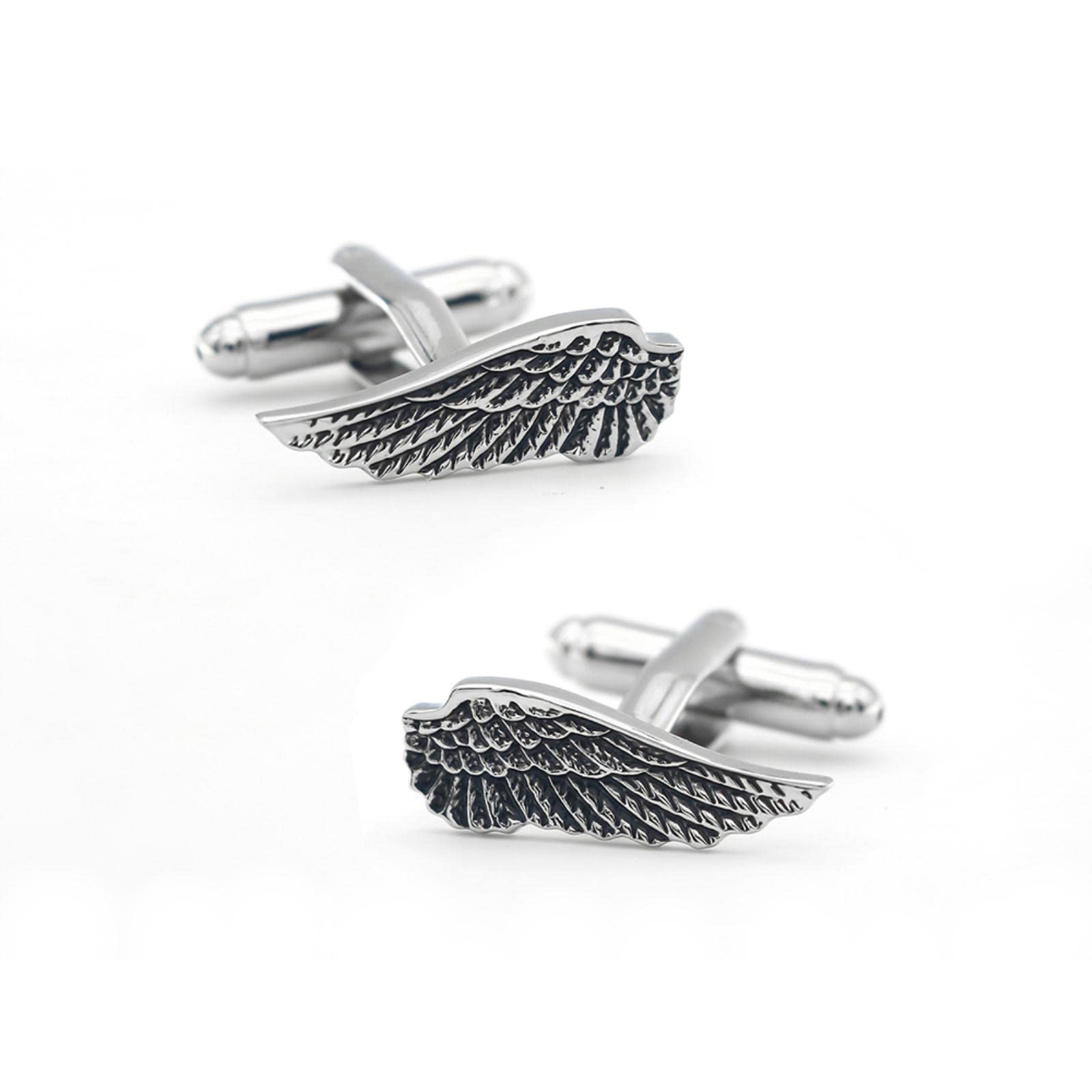 Rexous Men's 1 Pair Angel Wings Cufflinks Brass Material Vintage Feather Design Cuff Links-Default