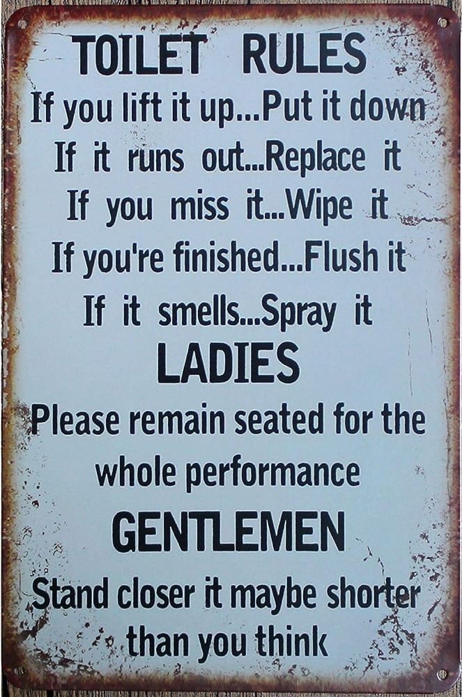 Yunking 19 Funny Metal Signs Toilet Rules If You Lift It Up Put It Down Retro Tin Signs Vintage For Metal Tin Sign Home Wall Art, 12X8 Inches Funny Bathroom Signs Bathroom Decor