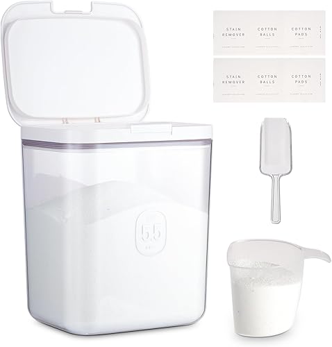 Contenedor de polvo de lavandería de gran capacidad con tapa desplegable, soporte de detergente de 5.5 L para cápsulas de lavandería y recipiente