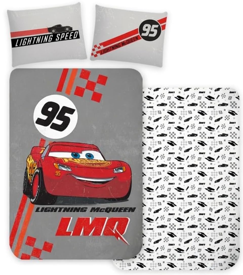 Disney Cars Baby or Junior Bedding Set, Reversible Duvet Cover 100 x 135 cm + Pillowcase 40 x 60 cm, 100% Cotton