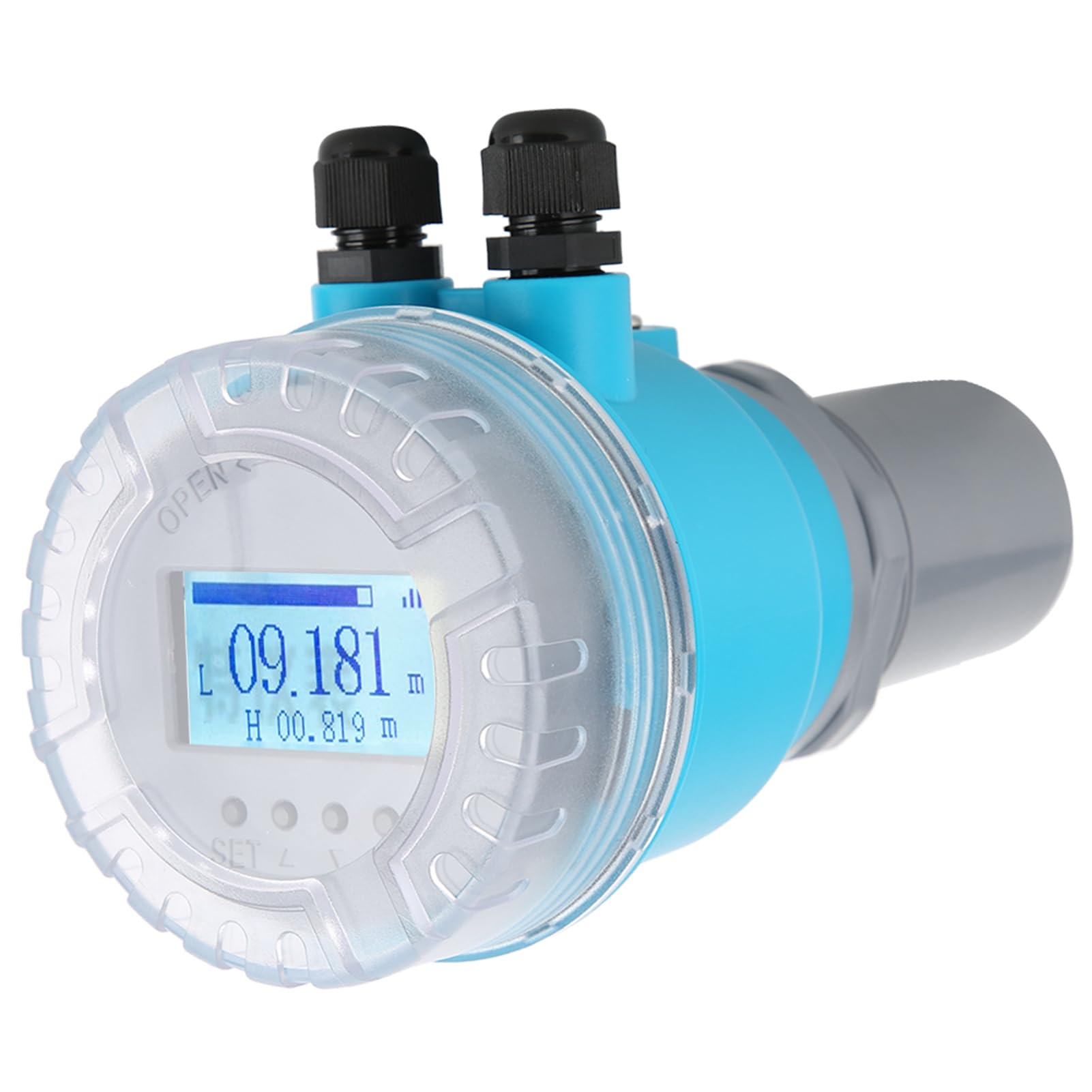 Medidor de nivel ultrasónico digital Pantalla LED integrada 4 20MA Salida analógica DC24V Implejo de agua ABS para tratamiento de aguas residuales Minería de electricidad (0~10 metros)