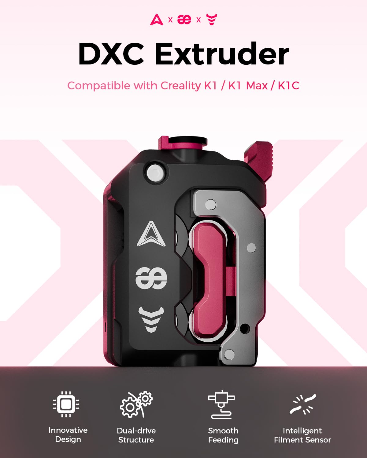 Creality Extrudeuse officielle K1C/K1 SE, kit d'extrudeuse DXC de la série K1, système d'alimentation innovant réduisant l'usure du filament de 60 %, fonctionnement plug-and-play et détection du