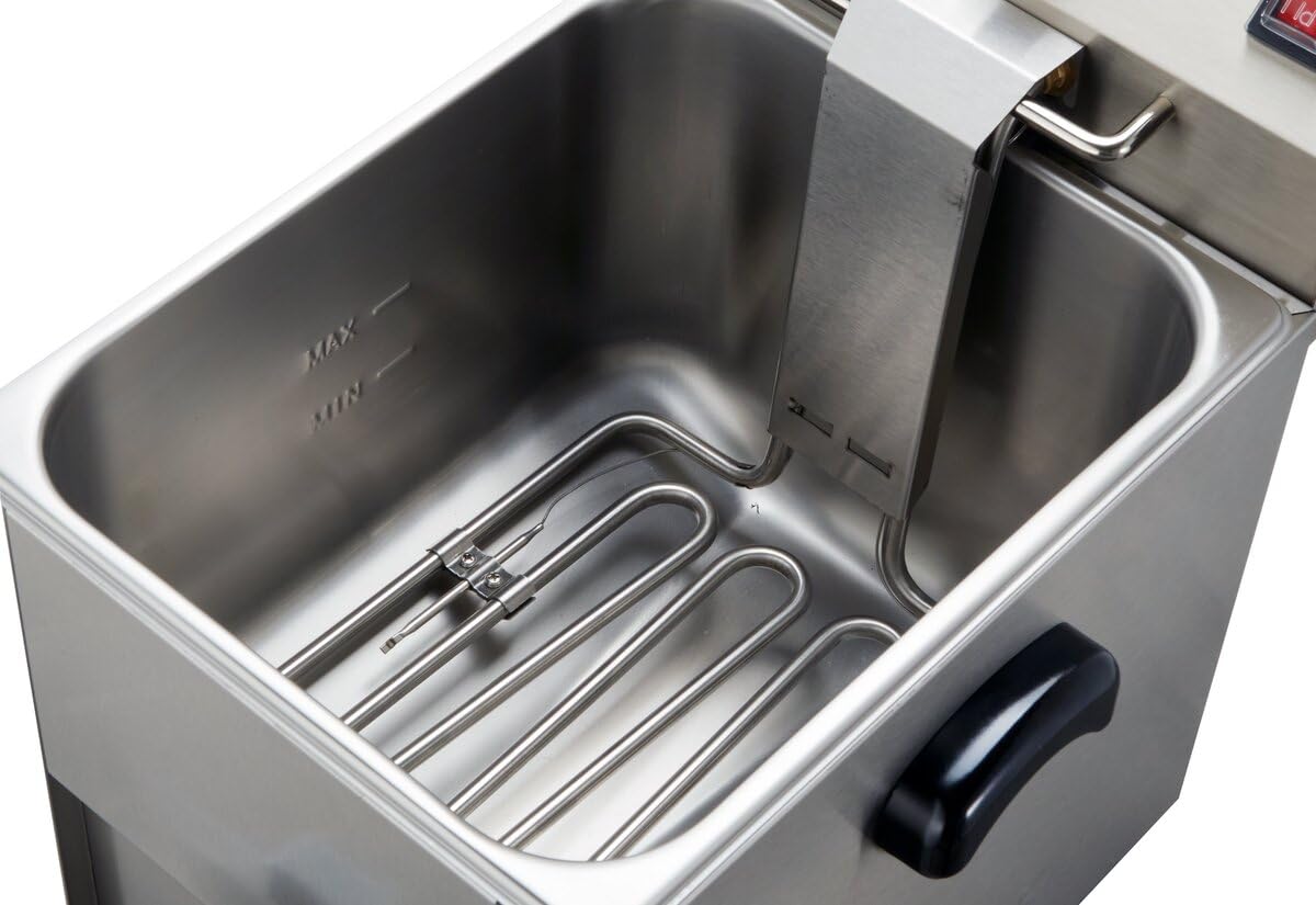 GastroHero Friggitrice elettrica da 10 l, in acciaio inox con rubinetto di scarico, termostato e protezione contro il surriscaldamento, friggitrice compatta ideale per ristoranti e gastronomia