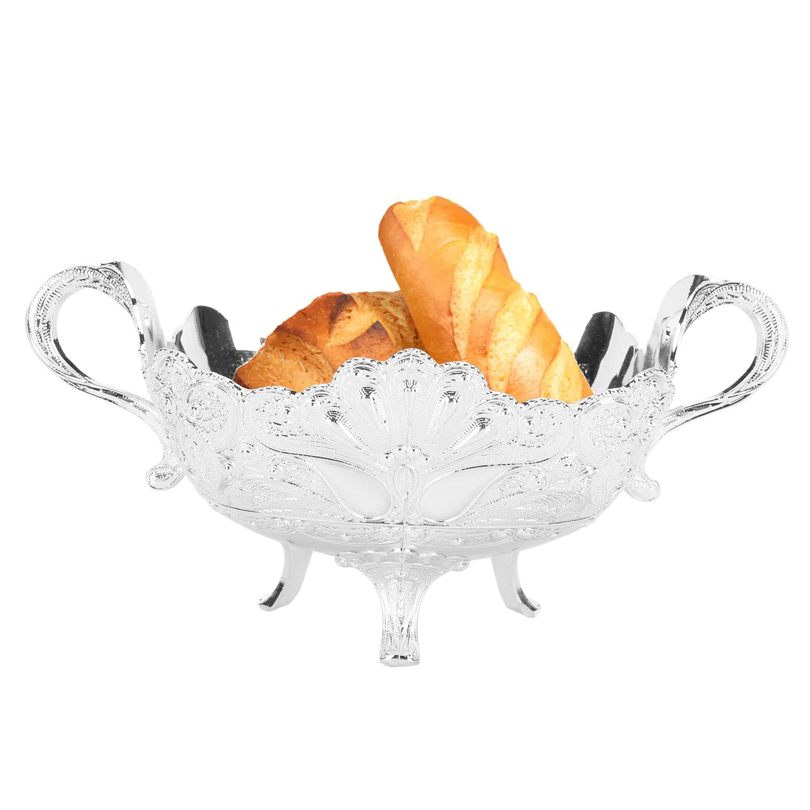Footed Fruit Bowl, Silver Fruit Bowl for Kitchen Counter Fruit Trays for Serving for Party Decorative Plate for Temples Sacrifices Home Decoration 4.7 x 7.1 x 3.4in