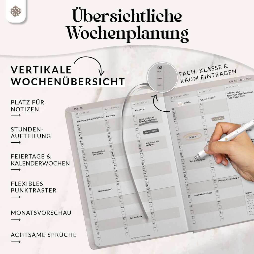 Lebenskompass® Lehrerkalender 2026/2027 DIN A5+ ”Cloud” – Schuljahresplaner Hardcover mit Wochen & Monatsübersichten, Klassen & Notenlisten, Stundenplänen für Lehrerinnen und Lehrer