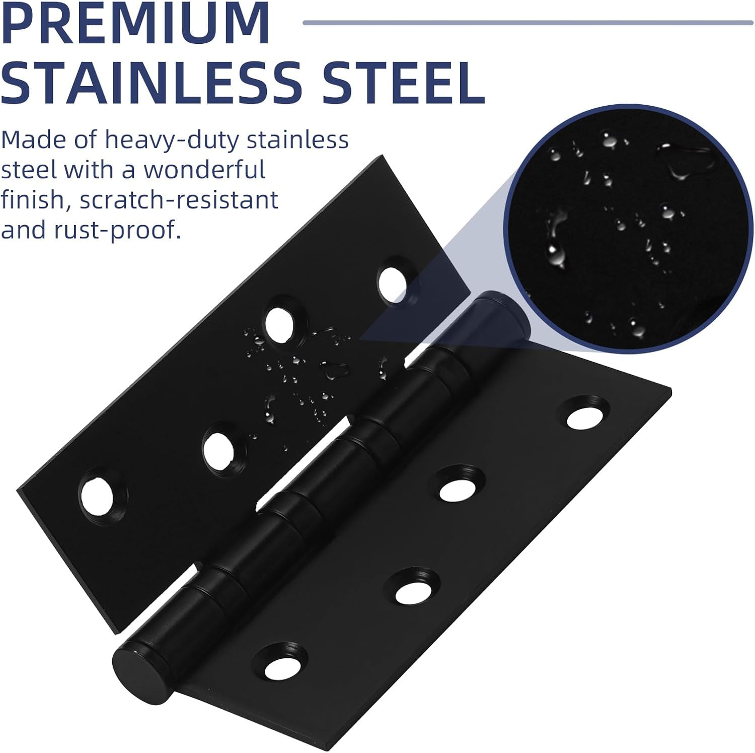 6 Pack Ball Bearing Door Hinges with Square Corners, 4 x 3 Inch Heavy Duty Stainless Steel Hinges with Screws for Exterior & Interior Doors, Matte Black