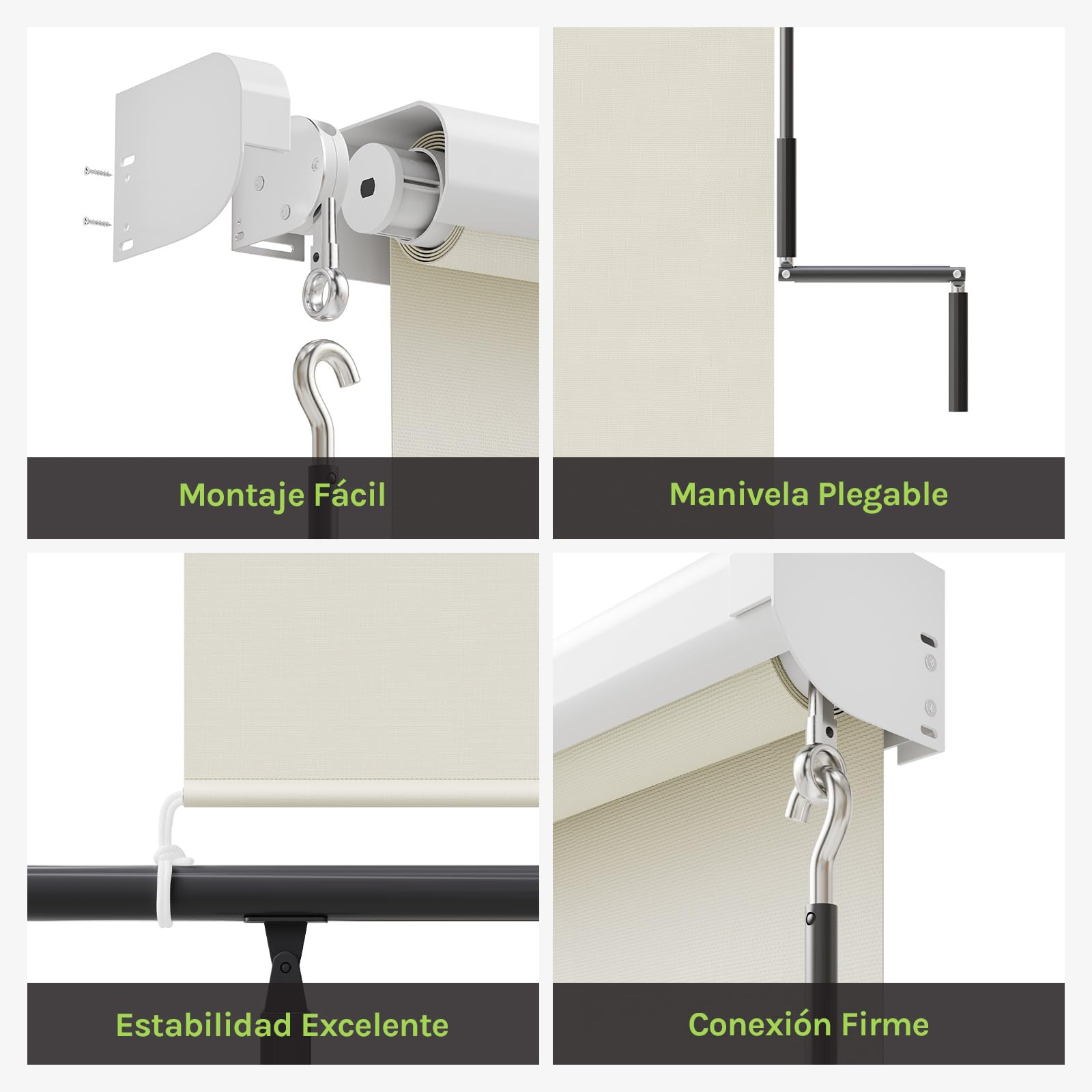 WOLTU Toldo Vertical Exterior con Manivela Manual, 140x240 cm Beige | Estor Persiana Enrollable Retráctil, Estor para Balcón Terraza Jardín, Pantalla de Privacidad Toldo, Protección Solar UV