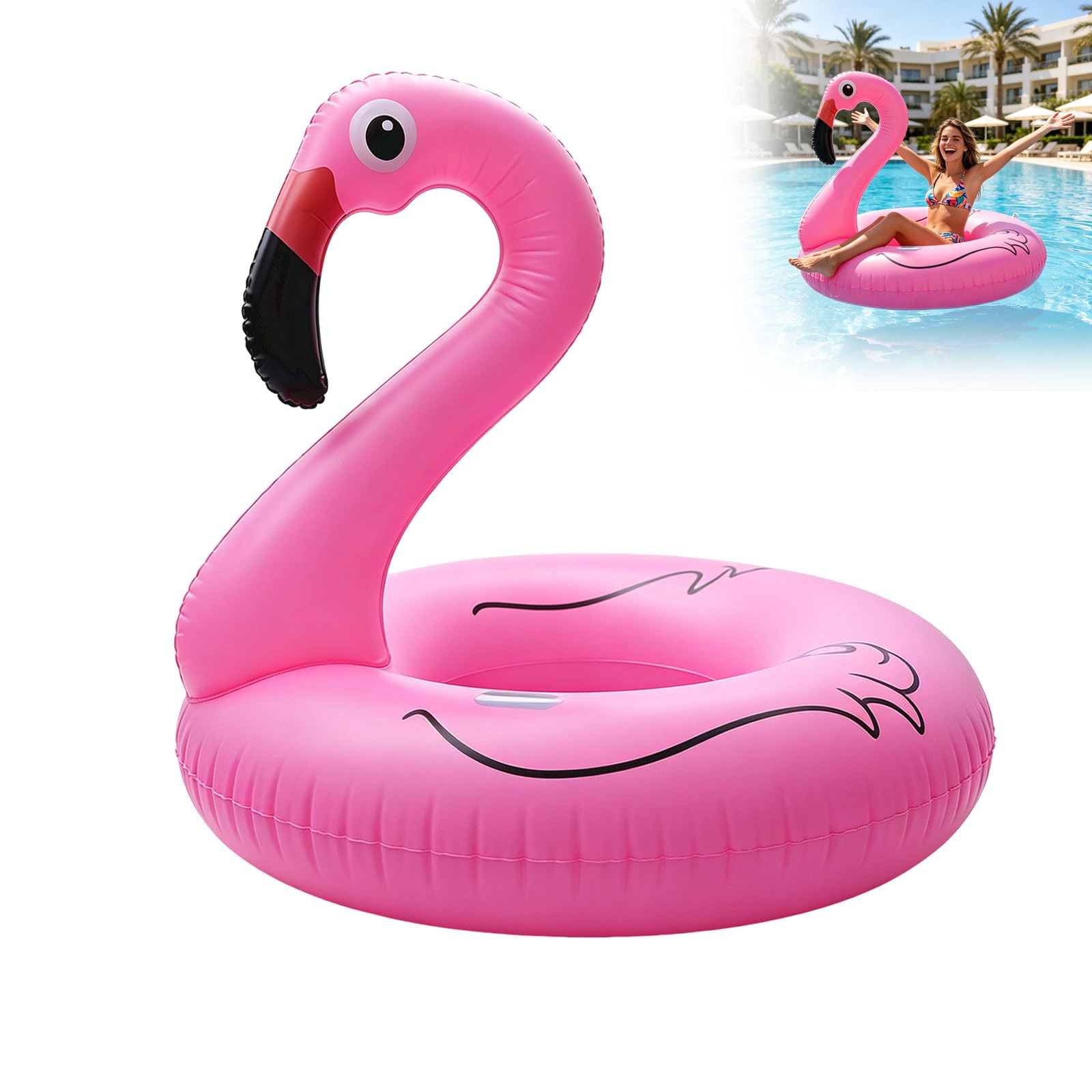 Light up flamingo pool float, Solar LED swim ring for adults