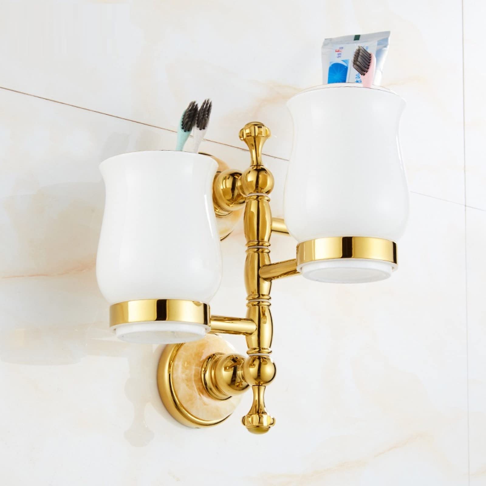 FGXHHS Washroom Jade Copper Gold Towel Rack Toilet Hanging Bathroom Shelf Hardware Pendant Set, Three Cups