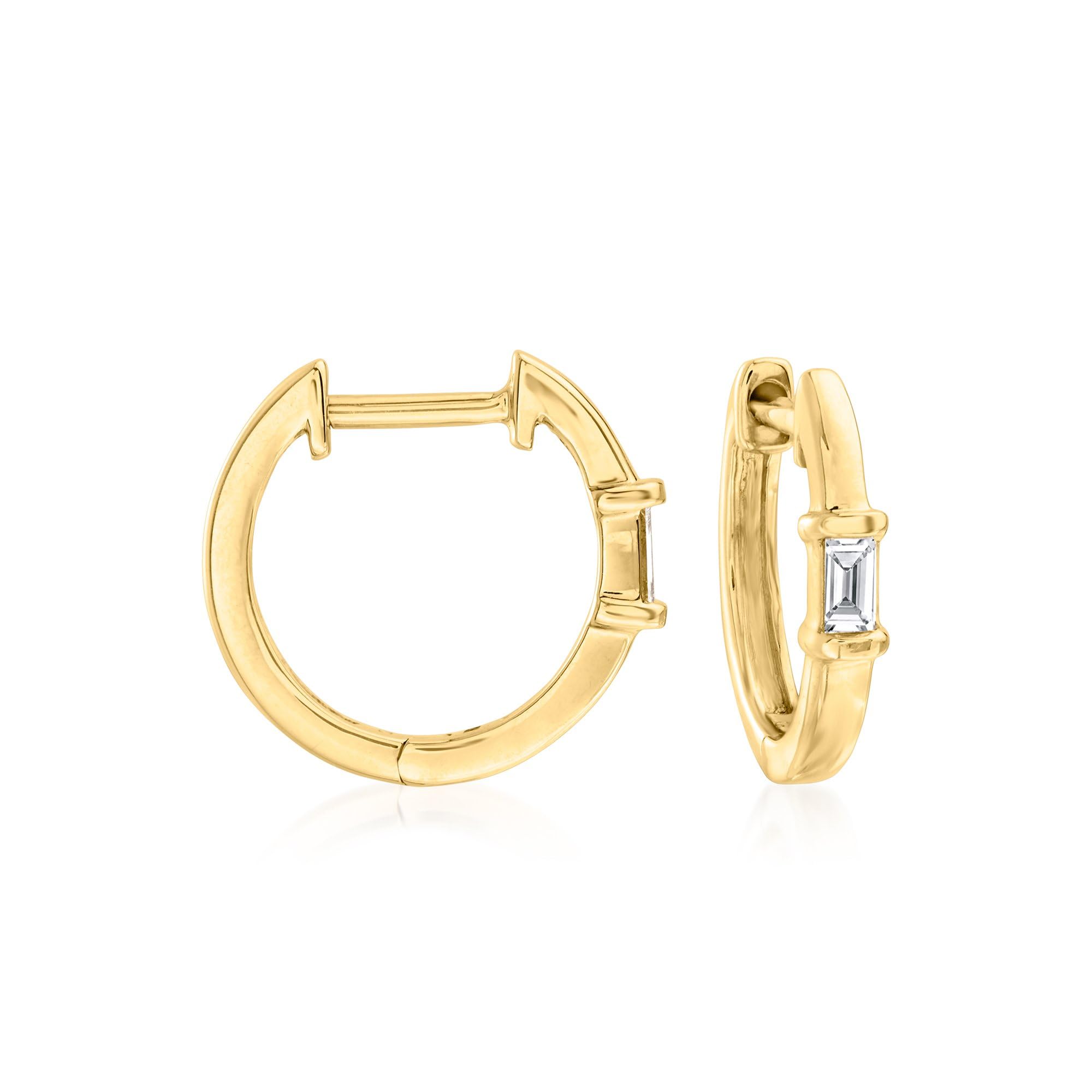 Pure Collection by Ross-Simons Baguette Diamond-Accented Huggie Hoop Earrings in 14kt Yellow Gold