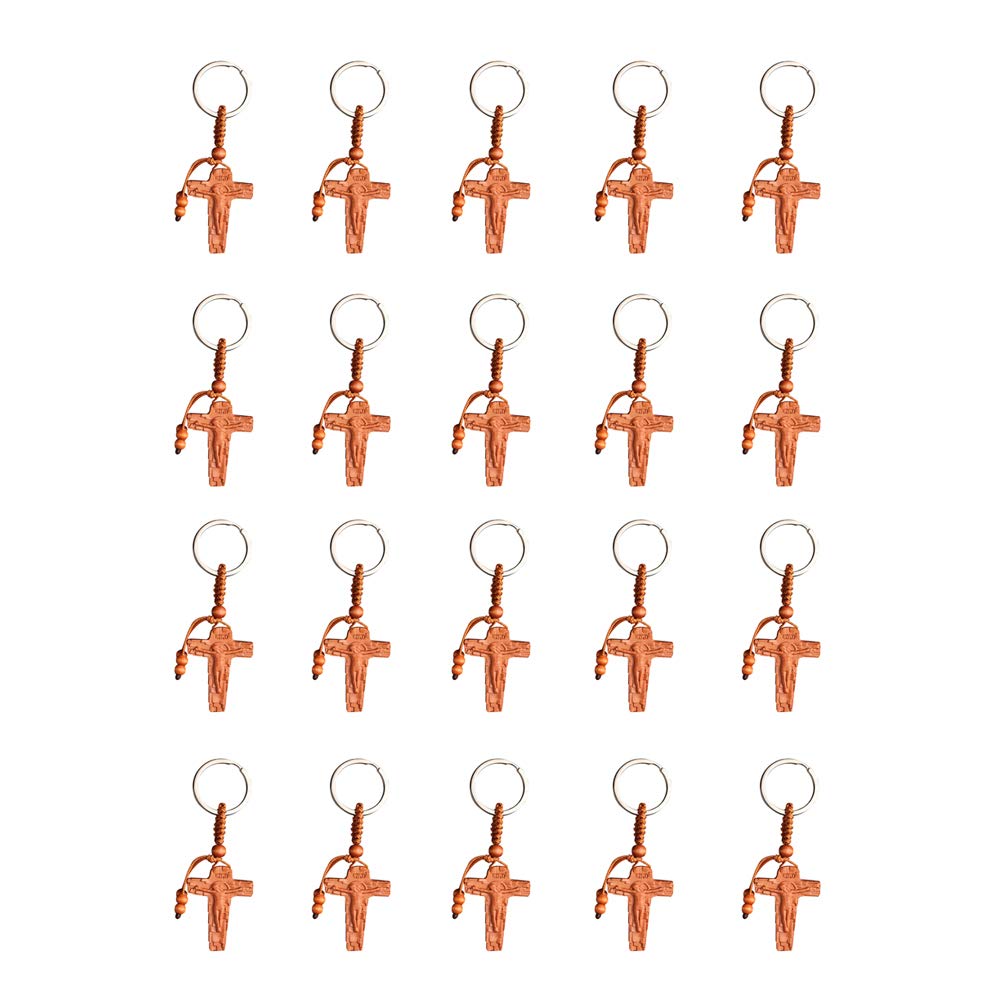 SHERCHPRY 20 Llaveros De Cruz Cristiana, Llaveros Cristianos, Llaveros De Madera De Durazno Tallada, Llavero De Cruz De Madera, Decoración De Jesús Llavero