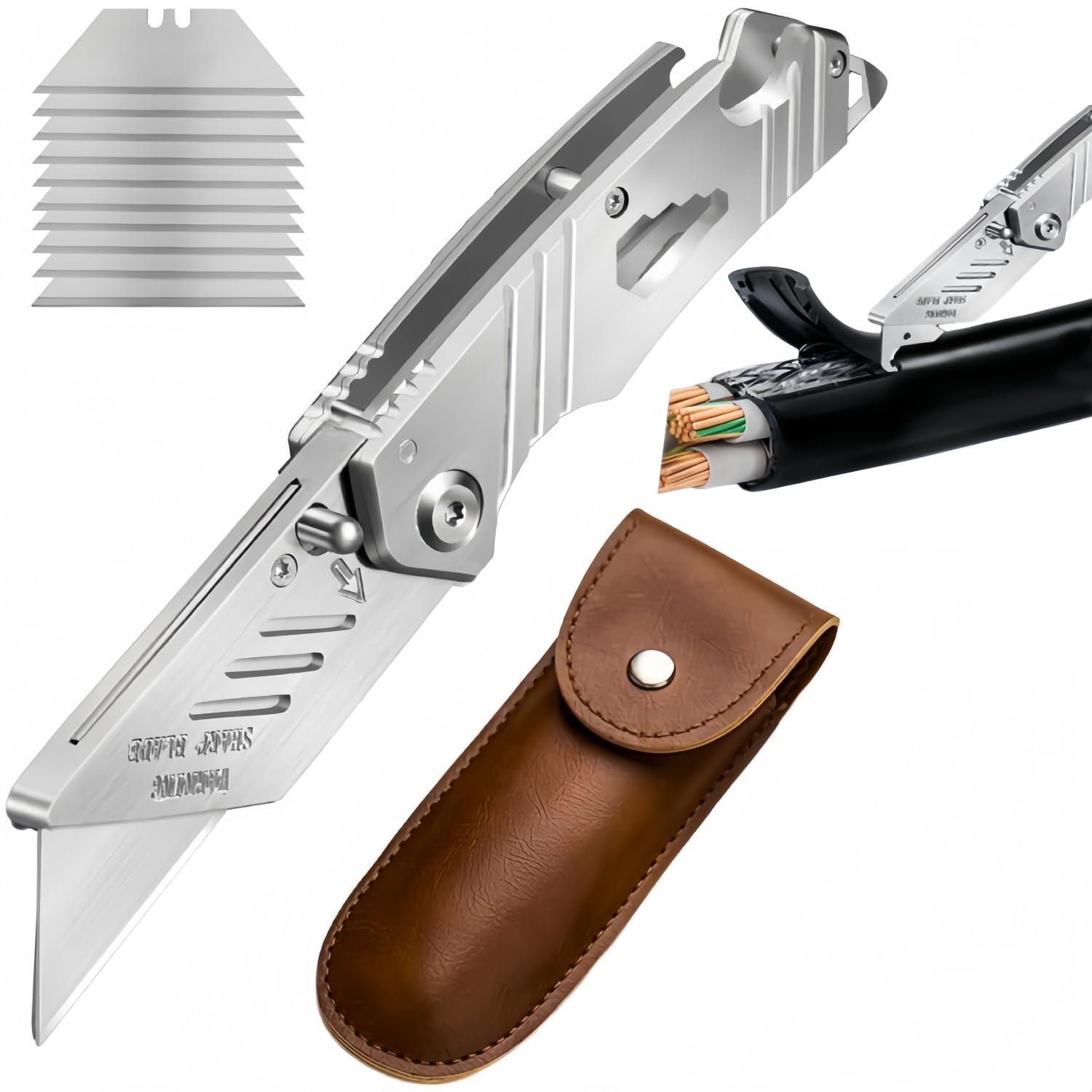 Multitool Utility Pocket Tool Folding Heavy Duty Carpet Cutter with 1 * 10 pc Stainless Steel Replaceable Accessory Cutter for Craft Tradesman Tool,Simple Repair.