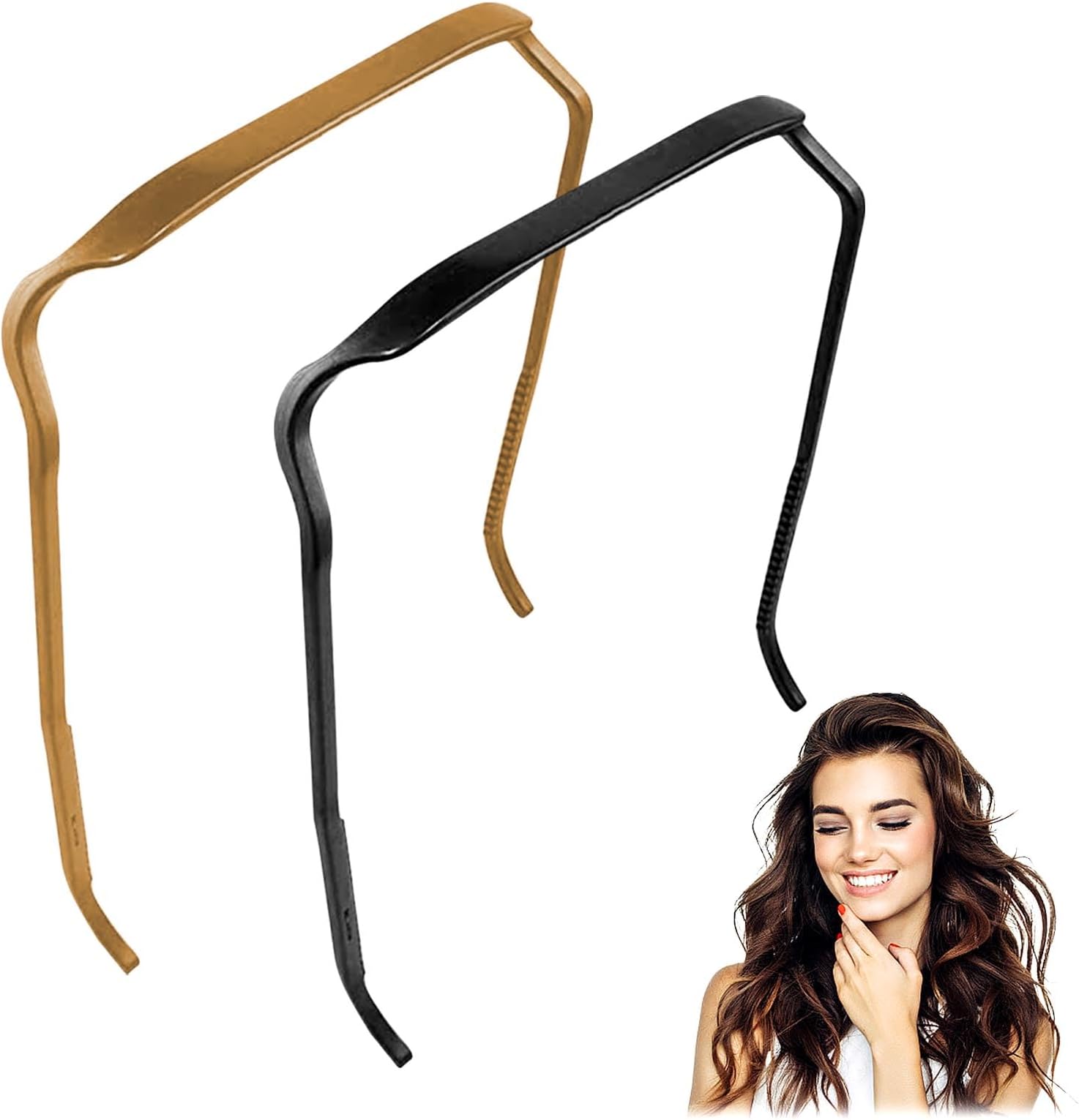 GWAWG2PCS Curly Plastic Hair Hoop Hairband, Large Headband For Thick Hair, Invisible Hair Hoop, Hairstyle Fixing Too Like Sunglasses(Black+Gold)