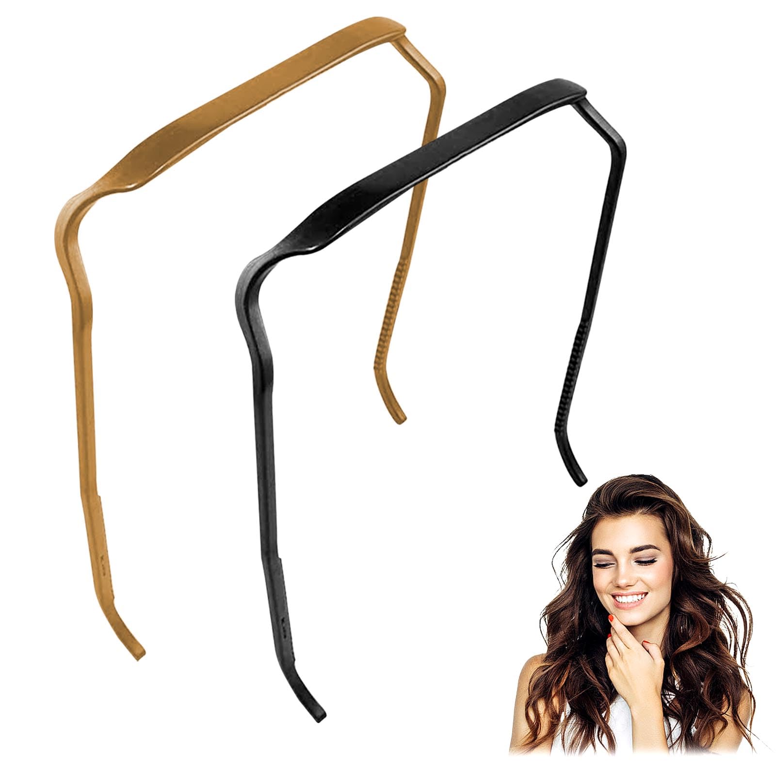 GWAWG2PCS Curly Plastic Hair Hoop Hairband, Large Headband For Thick Hair, Invisible Hair Hoop, Hairstyle Fixing Too Like Sunglasses(Black+Gold)