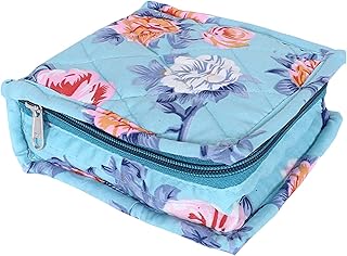 Kuber Industries Jewellery Kit | Cotton Green Flower Cosmetic Kit | Travel 5 Pouch Jewellery Box | Makeup Kit for Watches | Bracelets | Earring | Small Size| Green-picture-38