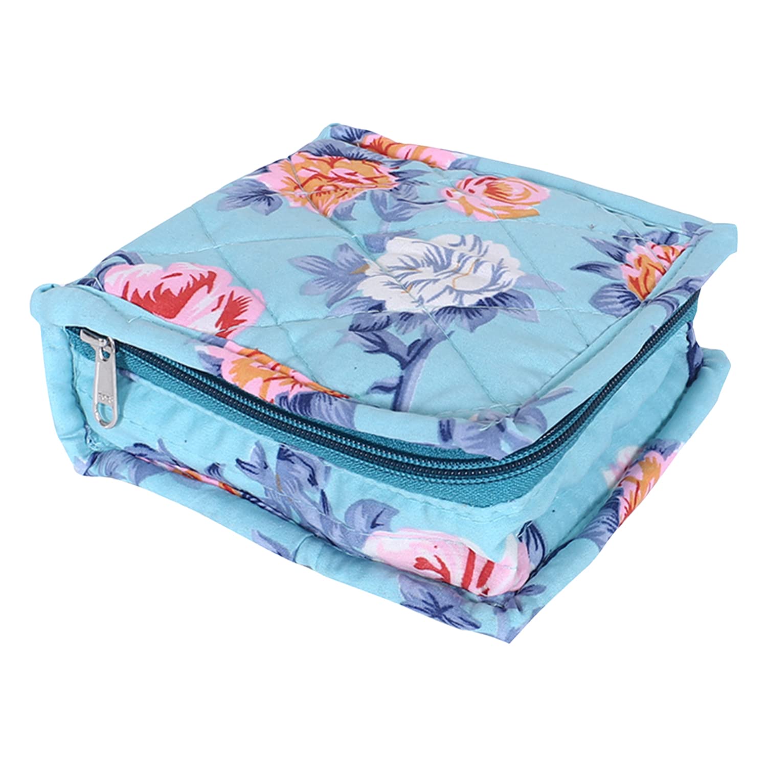 Kuber Industries Jewellery Kit | Cotton Green Flower Cosmetic Kit | Travel 5 Pouch Jewellery Box | Makeup Kit for Watches | Bracelets | Earring | Small Size| Green-image-23