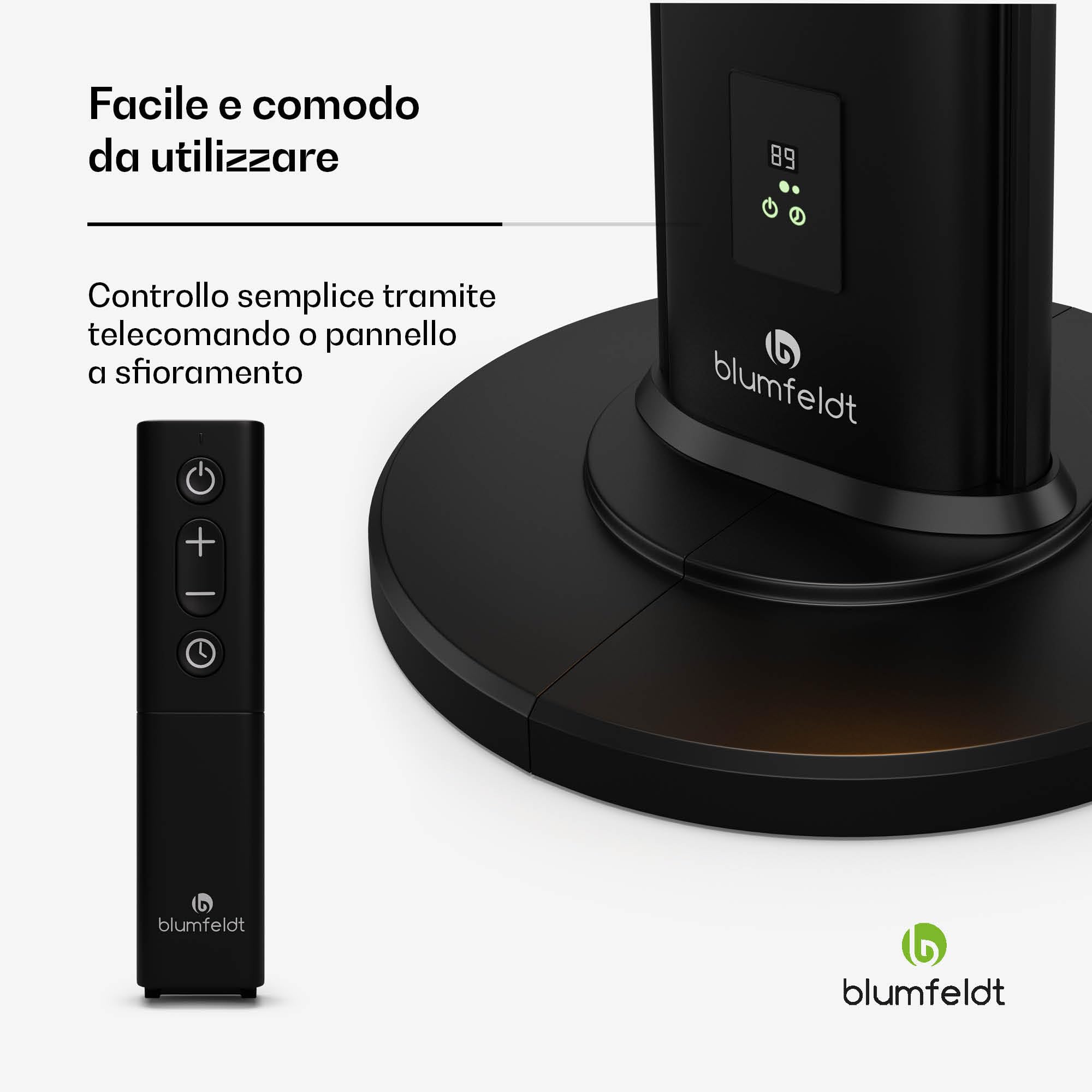 blumfeldt BlazeTower Riscaldamento a Infrarossi - 3000W, 3 Impostazioni di Calore, IP45, Protezione Antiribaltamento, Telecomando & Timer 24 Ore - Stufa da Esterno per Balcone & Giardino