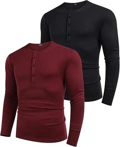 Miniatura 4 de COOFANDY Paquete de 2 camisetas básicas de algodón para hombre, de manga larga, ligeras, casuales, de algodón