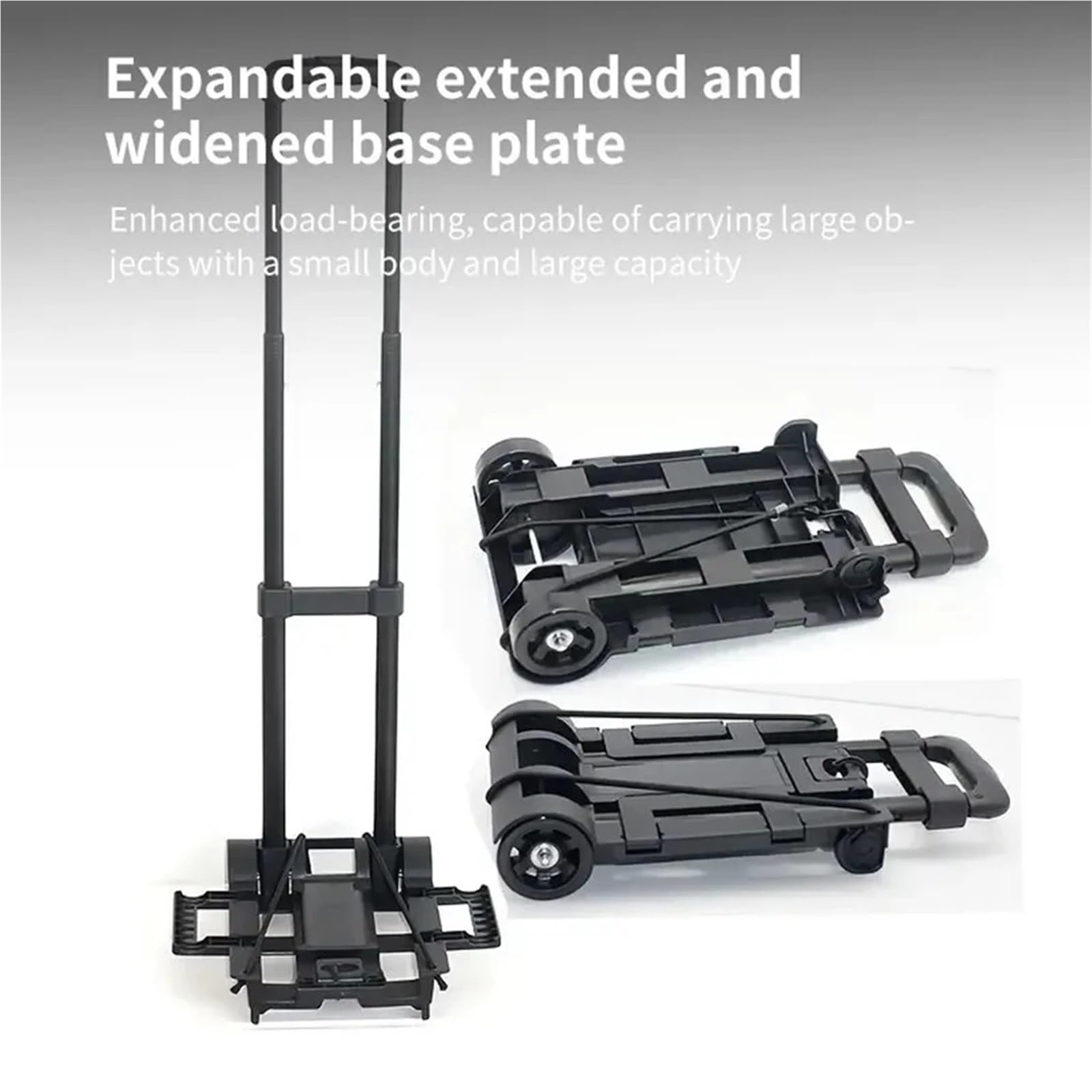 Sackkarre Klappbar 2 Runden zusammenklappbarer Handkarren, schwarz, Kleiner, Leichter Wagen, tragbar, teleskopisch, Dolly, Rucksack, Gepäck, Reisen, Umzug, Einkaufen