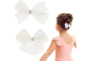 2Pcs Pearl Hair Bows for Girls - White Rhinestone Hair Bows - Wedding Hair Accessories