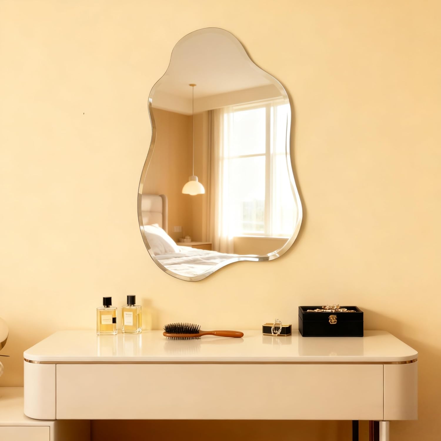 20x28 Inch Frameless Irregular Wall Mirror, Beveled Edge Decorative Vanity Mirror for Bathroom, Bedroom, Entryway