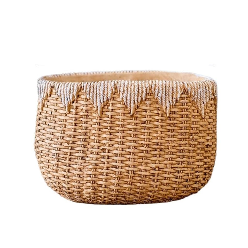 GELASIGE Flower Pots Creative Imitation Rattan Cement Flower Pot Balcony Garden Personality Plant Decoration Flower Pot Outdoor Flower Pots(B)