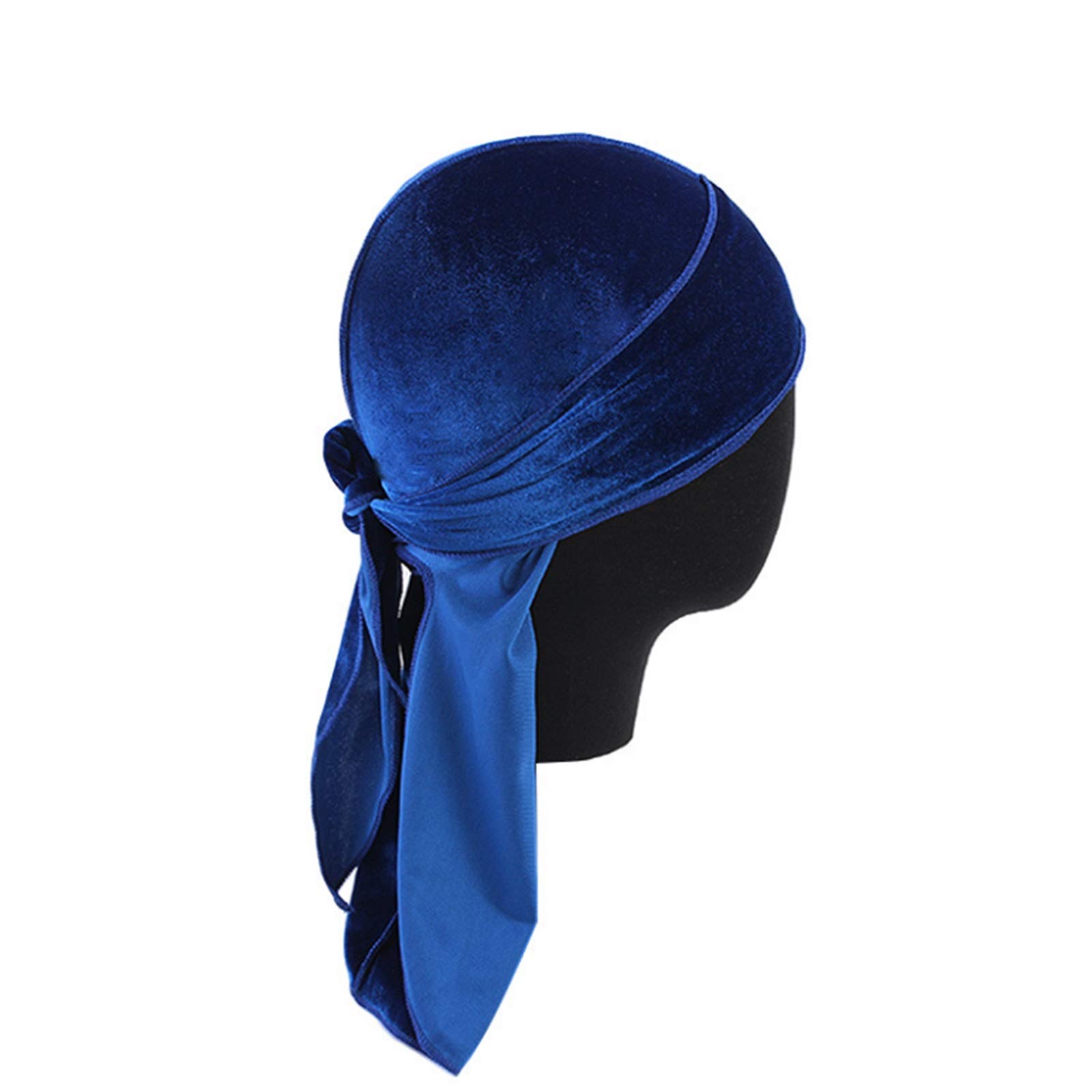 Costume de Marche pour Dames Chapeau Turban 5pcs Dames Velours Longue Queue Pirate Chapeau Long Streamer Chapeau Baotou Chapeau Respirant (Couleur : Vin Rouge, Taille : Taille Unique) (Bleu Royal Tail