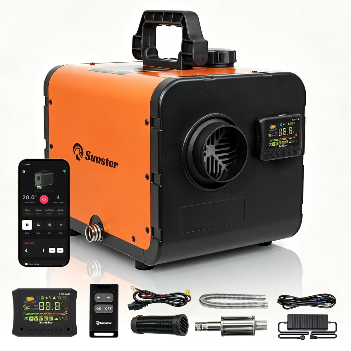 Sunster 8KW Diesel-Lufterhitzer All-in-One mit WLAN & APP Steuerung, Standheizung für Wohnmobil LKW Camper, leise Ölpumpe, 5L Tank, 12V/24V & 230V Netzbetrieb, schnelle Warmluftheizung(TP W1)