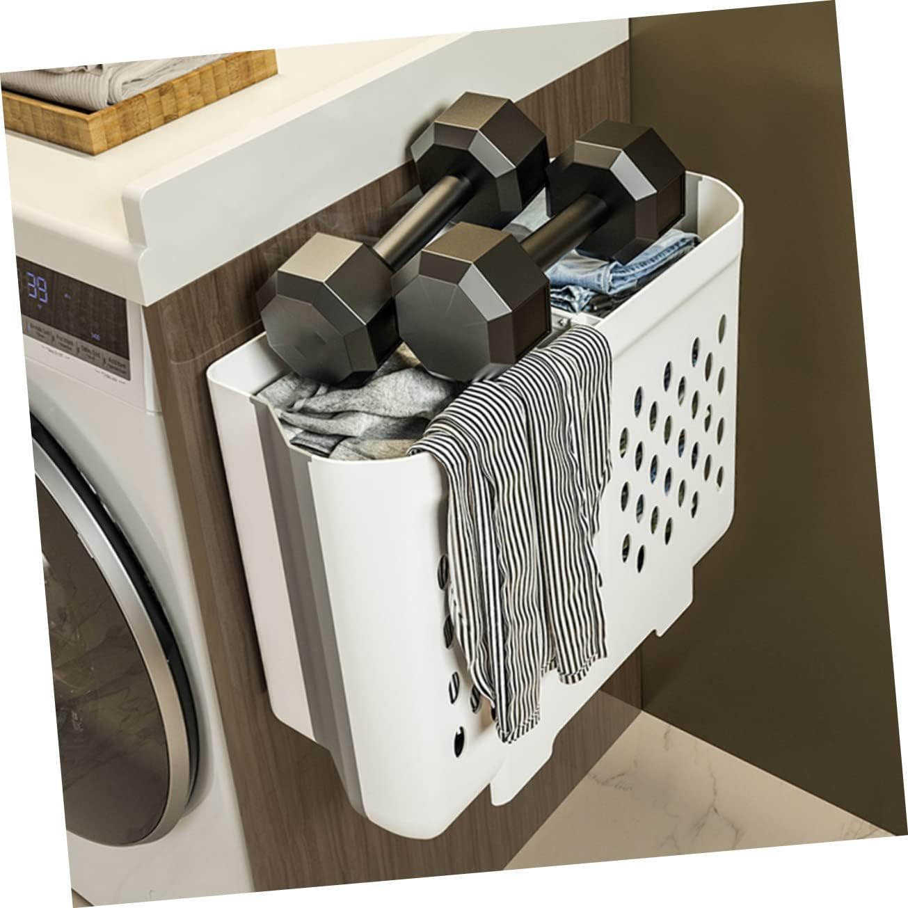 Foldable Wall Mounted Laundry Basket Large Double Compartment Storage Bin for Bathroom Nursery Bedroom Space Saving Collapsible Hamper for Dirty Clothes and Home Organization