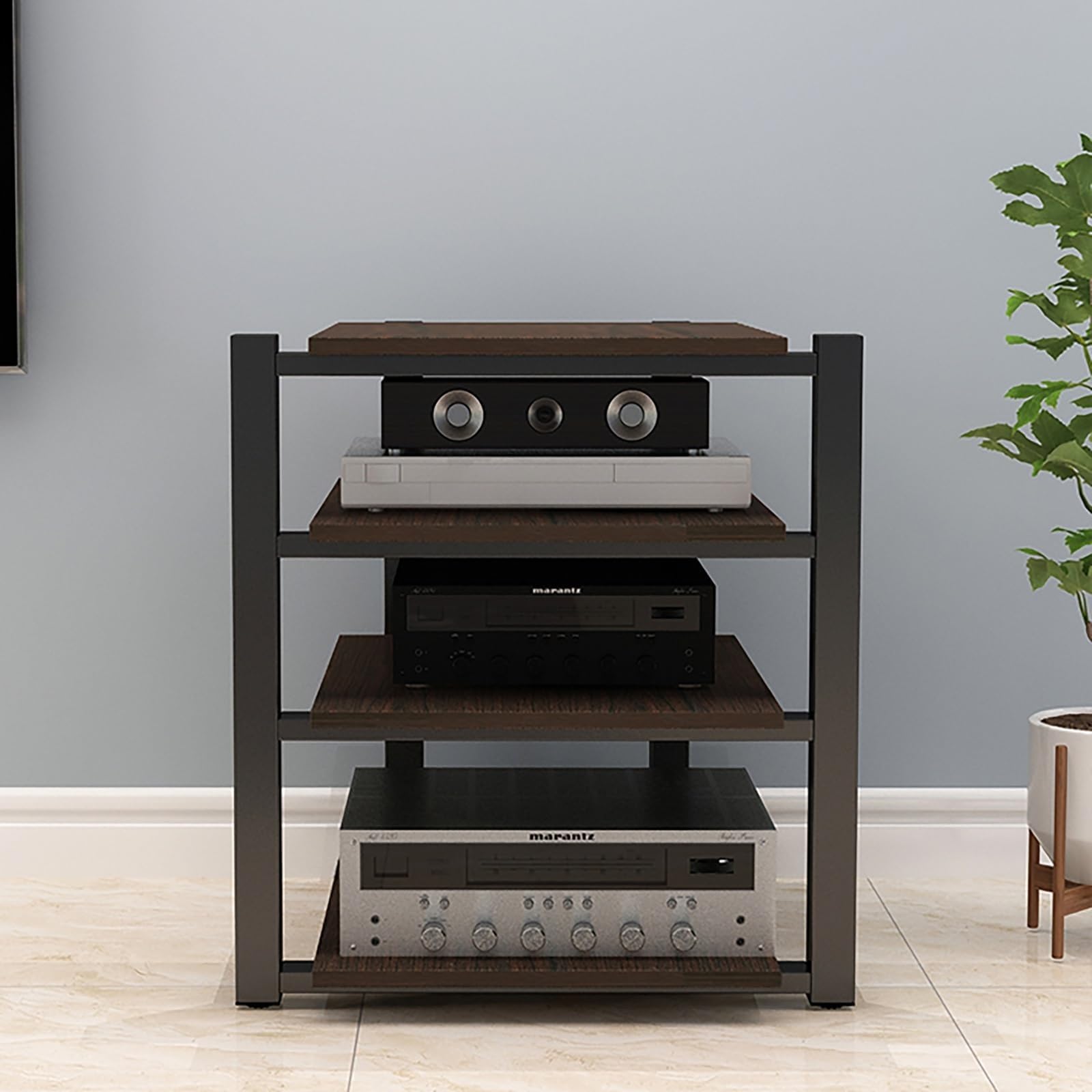 AV – Armadio a torre per intrattenimento a 2/3/4 ripiani, moderno rack per altoparlanti e audio Home Theater, elegante centro multimediale per sistemi TV (marrone, 90 cm)