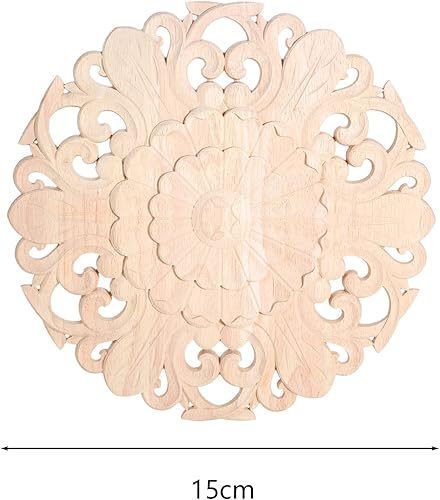 Miniatura 2 de MUXSAM Apliques tallados en madera, roseta redonda para tallado en madera, calcomanías centrales para armario, puerta, gabinete, cajón, pared,