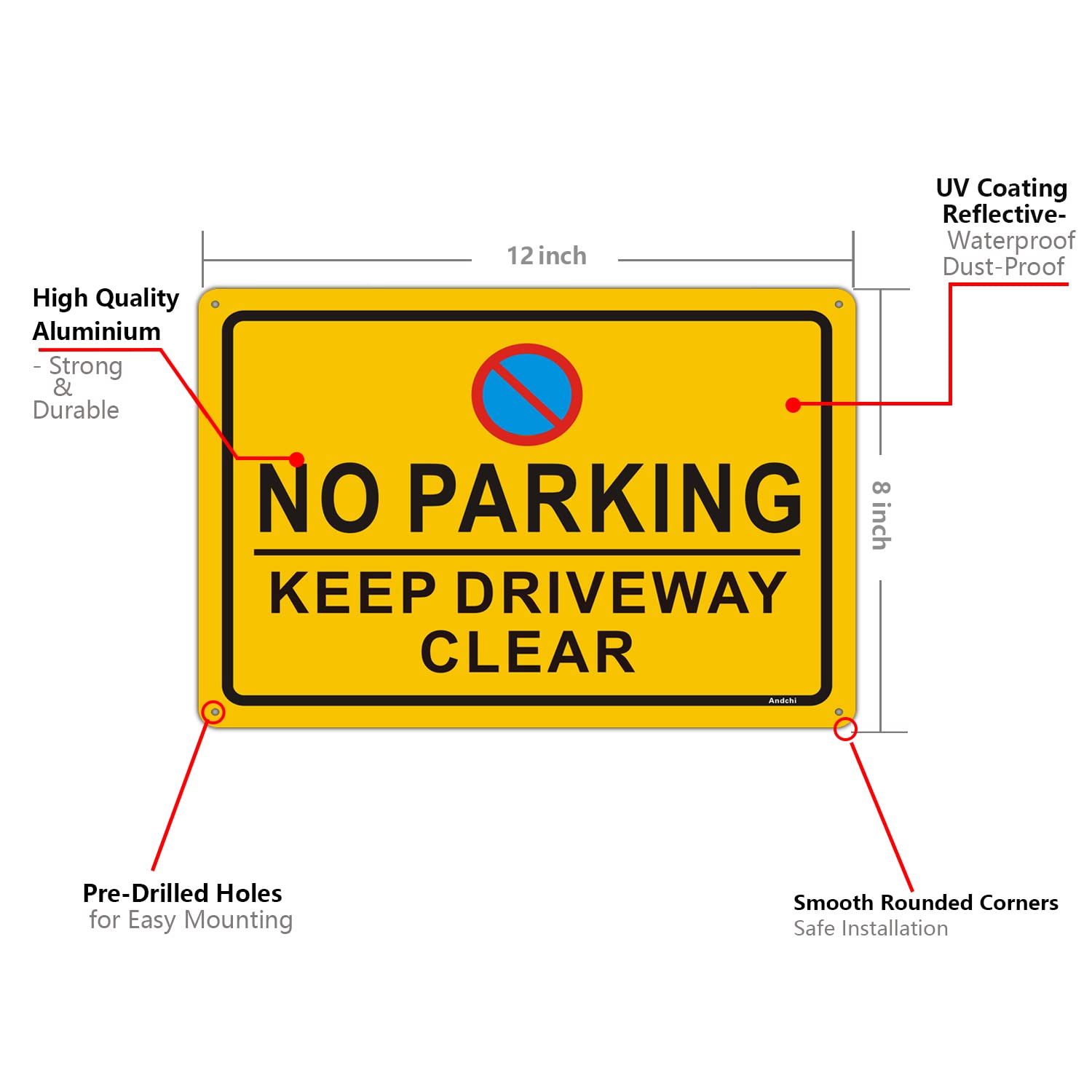 2-pack No Parking Sign Keep Driveway Clear Signage Road Warning Sign, Aluminium Outdoor Retroreflective Signage - Image 3
